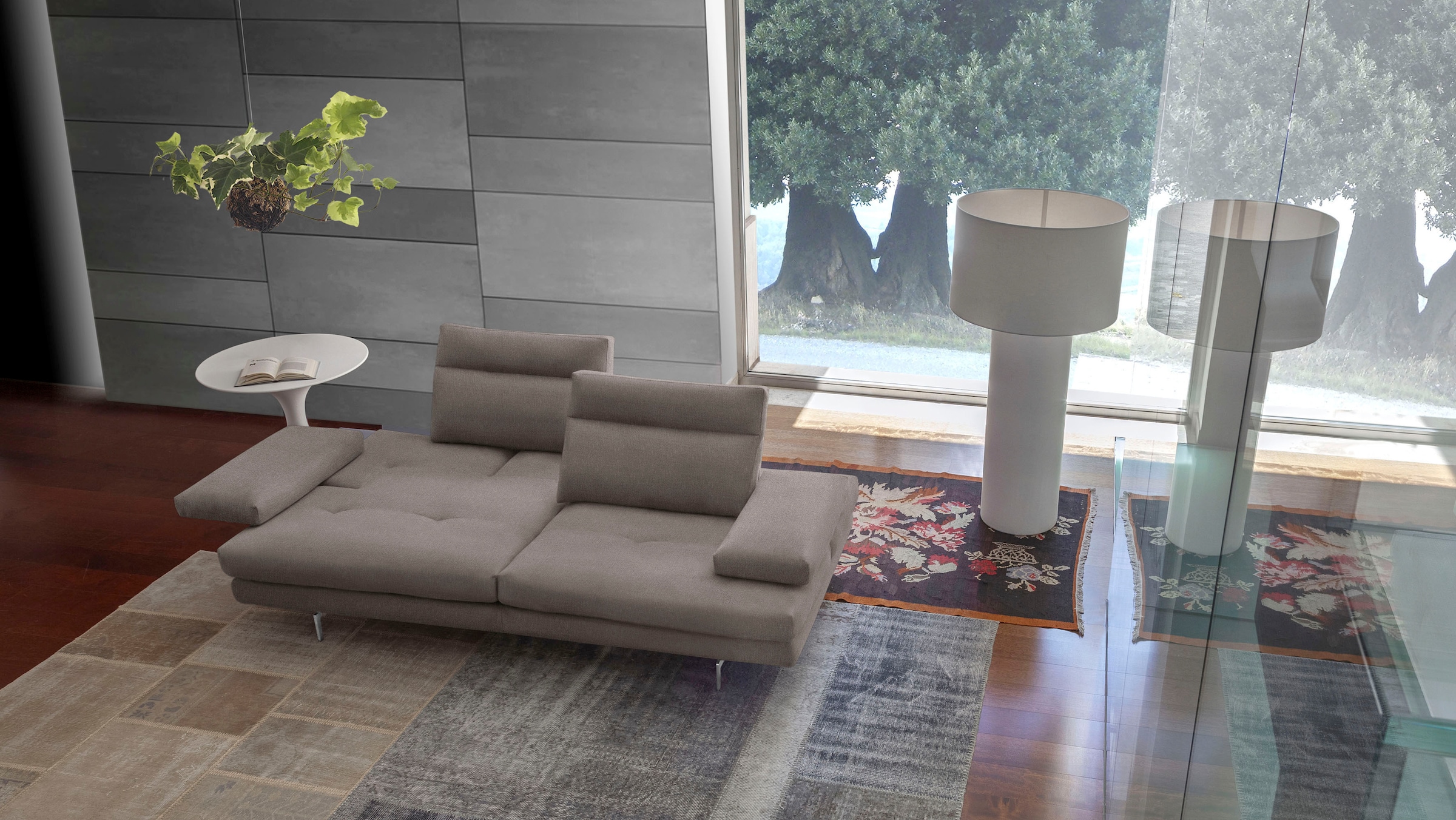 CALIA ITALIA 3,5-Sitzer "Toby Wing, 228 cm breit, Designsofa mit erstklassigem Sitzkomfort" inklusive Sitztiefenverstellung, Füße in Chrom glänzend