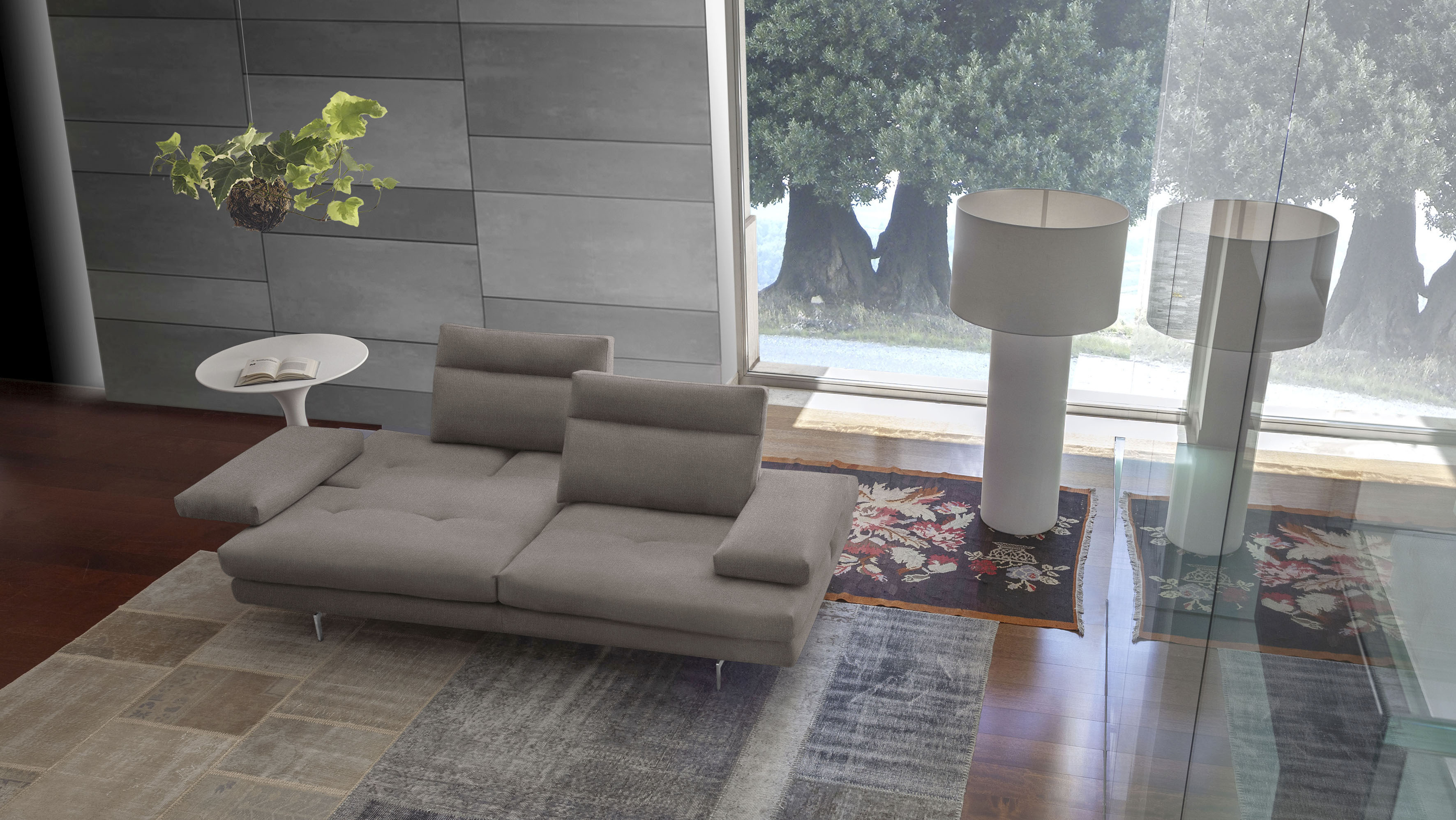 CALIA ITALIA 3-Sitzer "Toby Wing, 208 cm breit, Designsofa mit hohem Sitzkomfort" inklusive Sitztiefenverstellung, Füße in Chrom glänzend