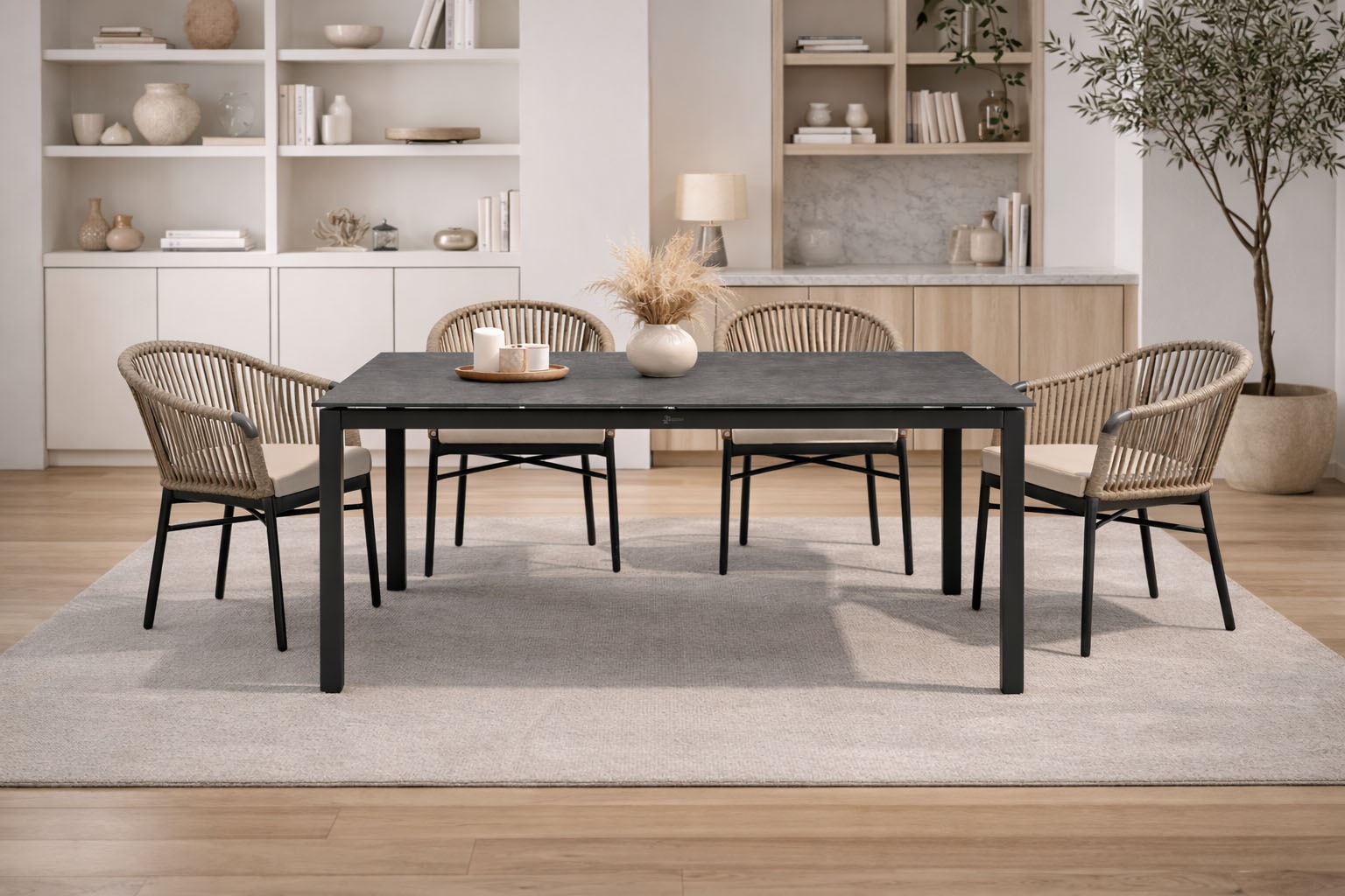 Destiny Garten-Essgruppe »TORNO CREMONA 4 Se + Tisch 160x90cm« Set, 5 tlg. Alumium, Rope, Tischplatte: Glas mit Keramiküberzug