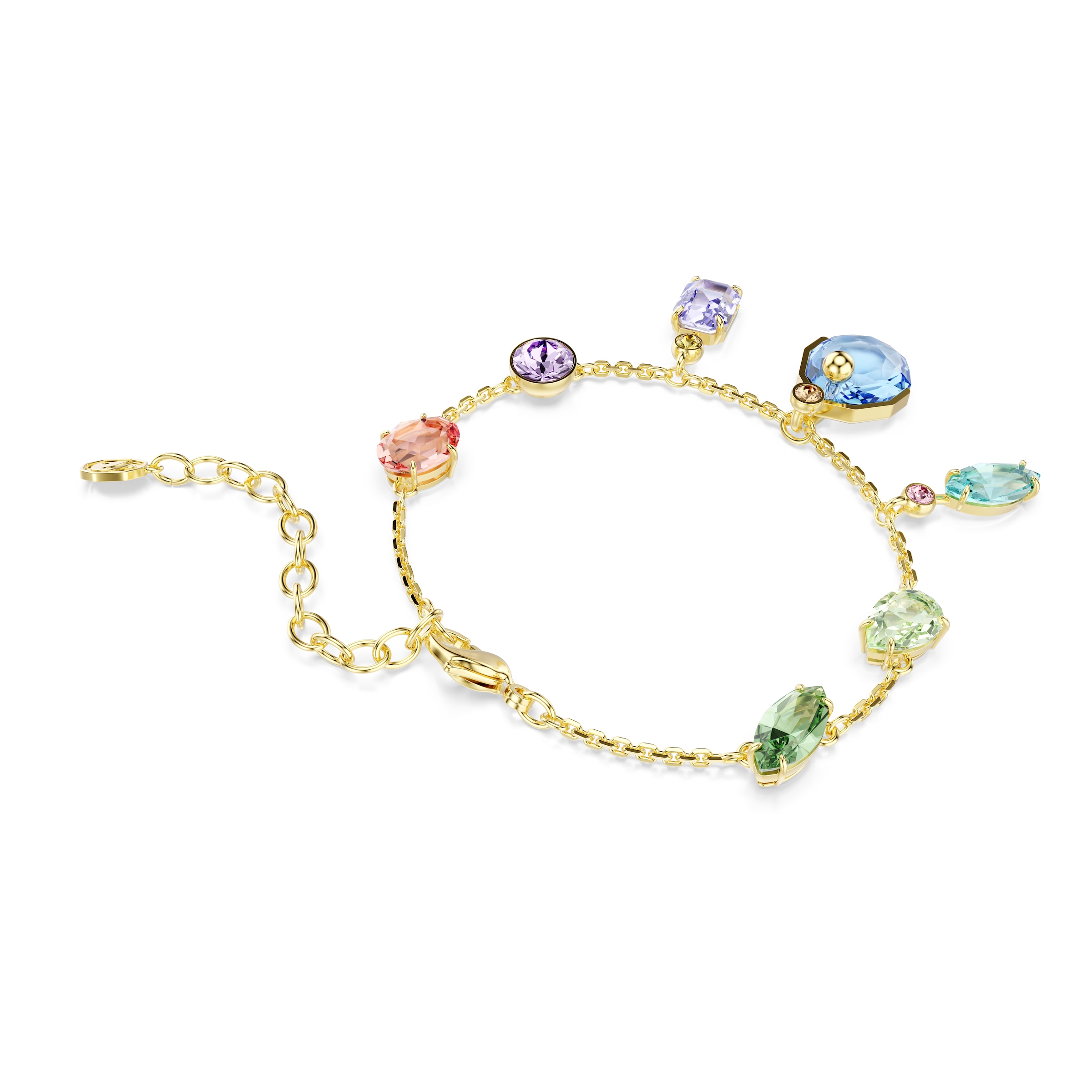 Armkette SWAROVSKI "Schmuck Geschenk Gema Armband", gelbgoldfarben, grün, blau, lila, rot, grün, blau, lila, rot, Armbänder, Damen, Metall, Armkette, mit Swarovski Kristall 3