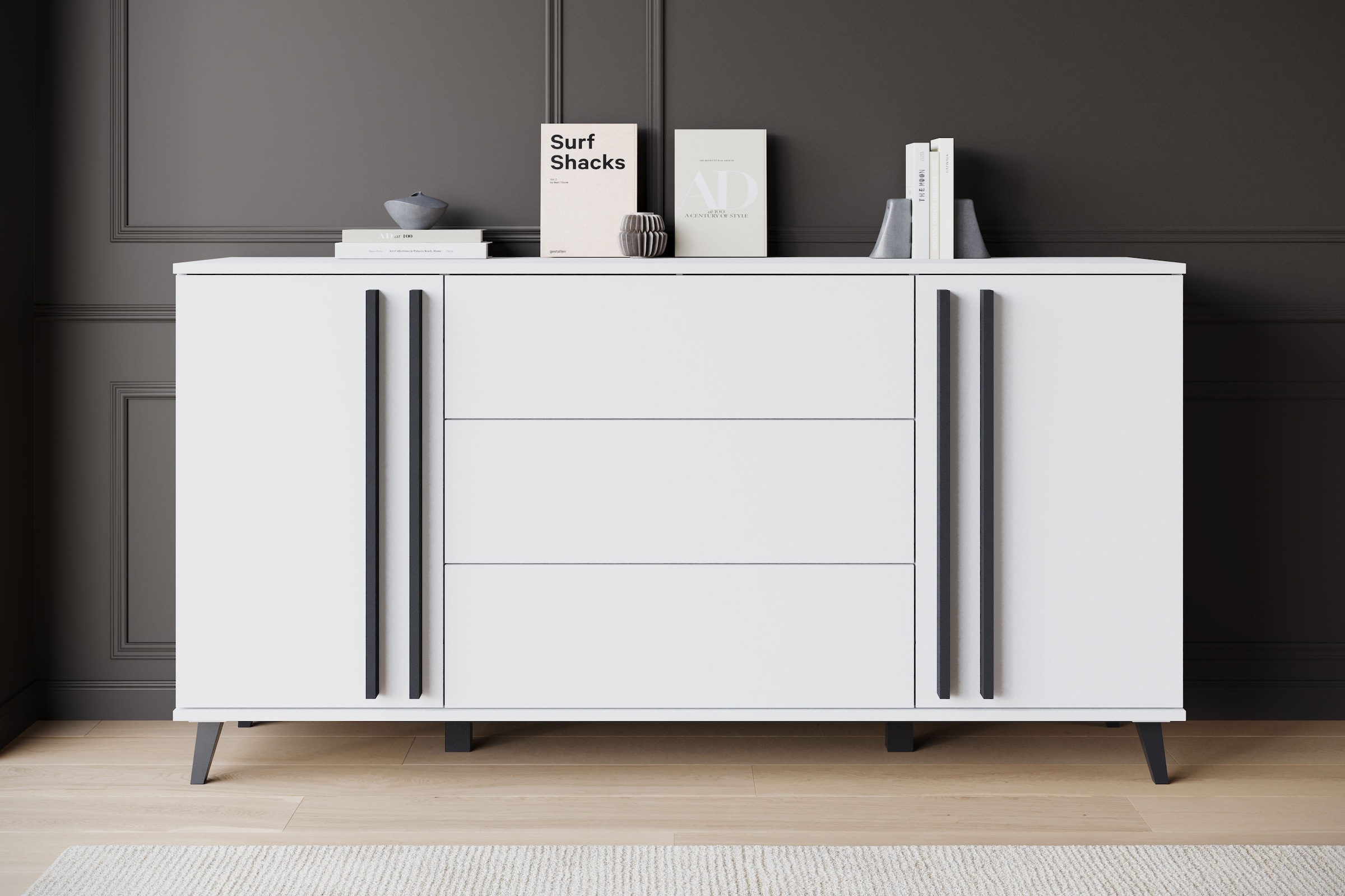 Home affaire Sideboard "Helsinki, Kommode mit 2 Türen und 3 Schubladen, Breite 150 cm" 1 Stk. tlg. Push-to-Open-Schubladen, höhenverstellbare Einlegeböden