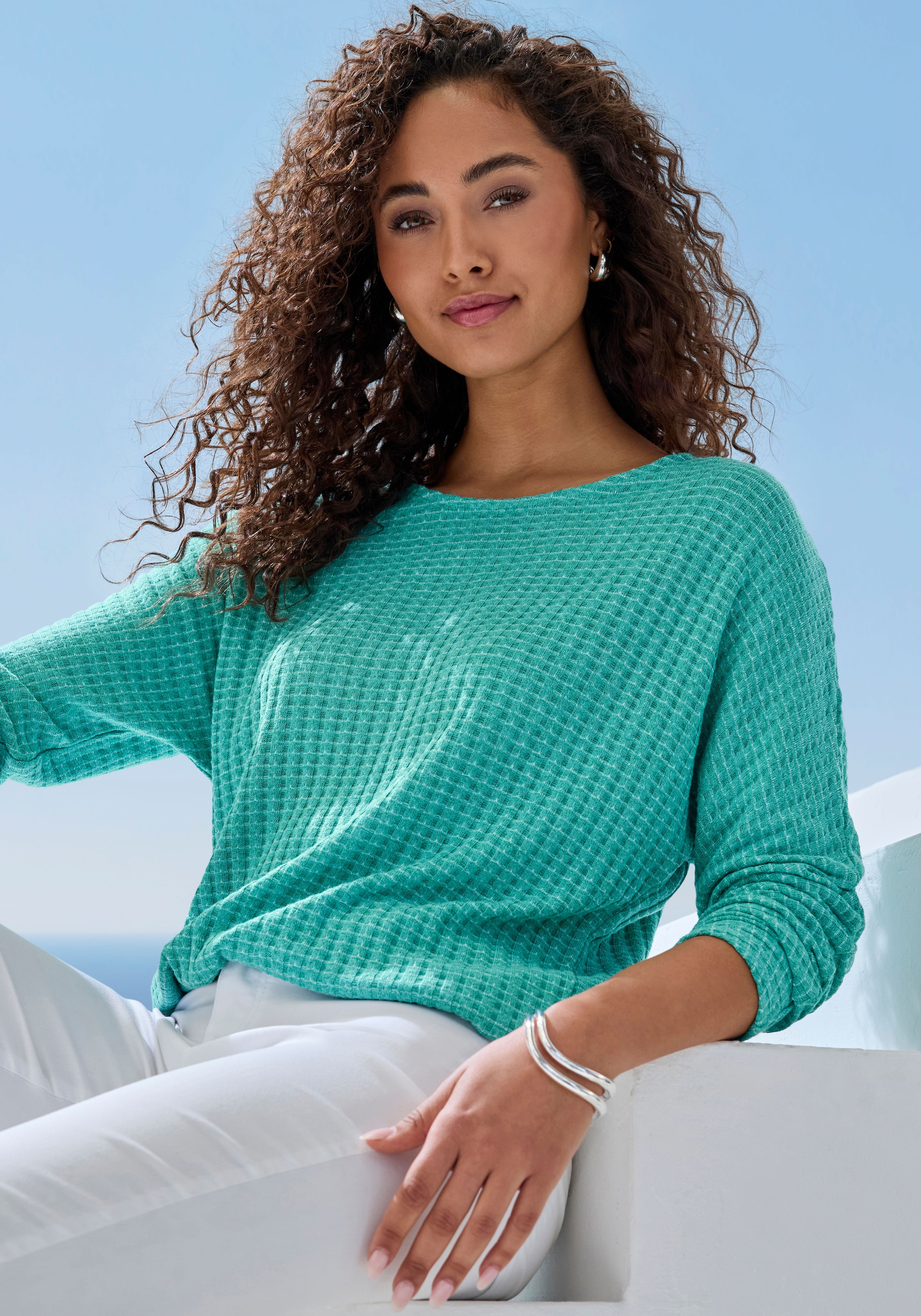 Vivance Langarmshirt »aus sommerlicher Strickqualität« mit Gummizug im Bund