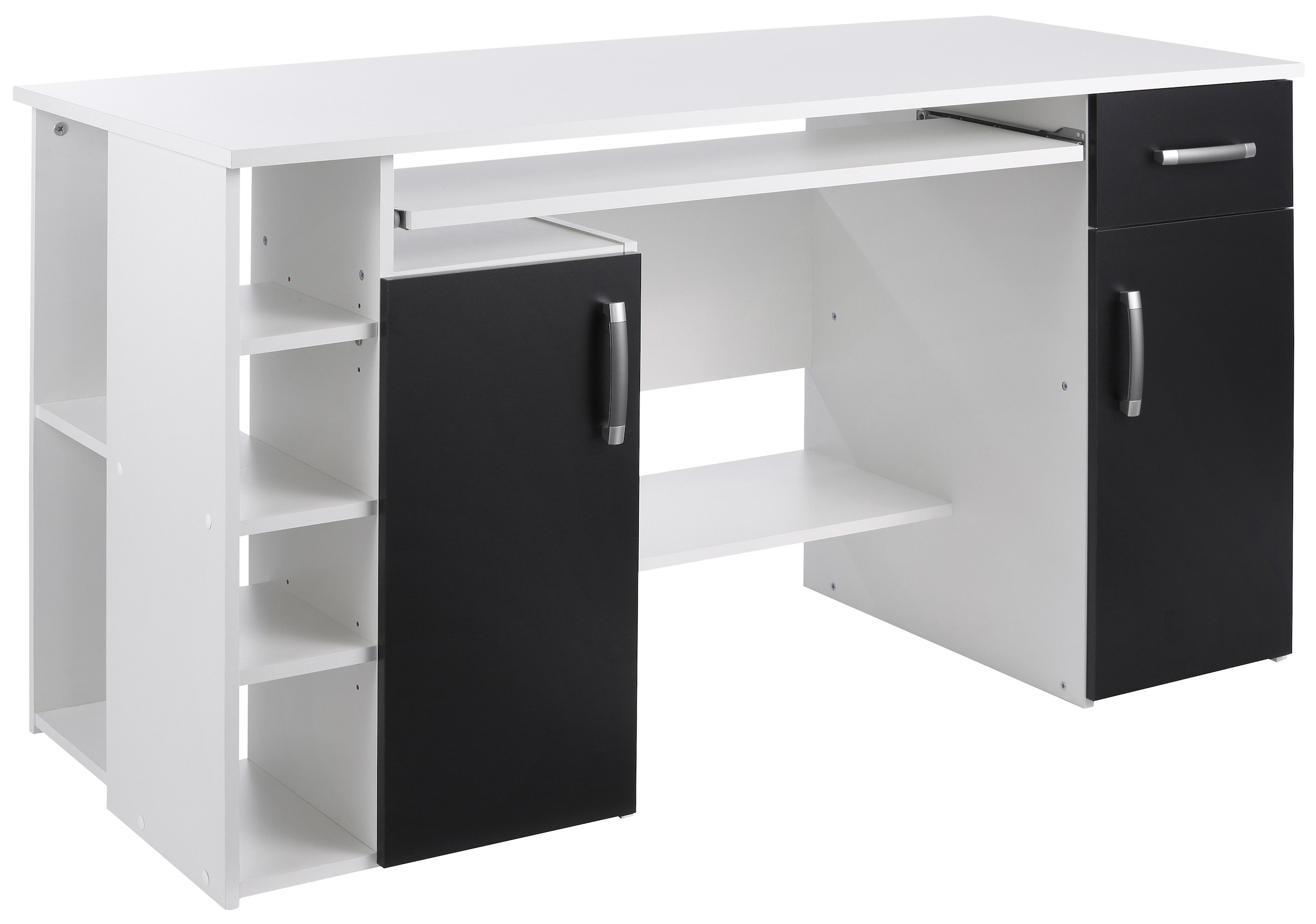 VOGL Möbelfabrik Schreibtisch »Tim mit seitlich offenen Fächern & Tastaturauszug,«, Druckerablage, 1 Schublade, Breite 138 cm, Made in Germany