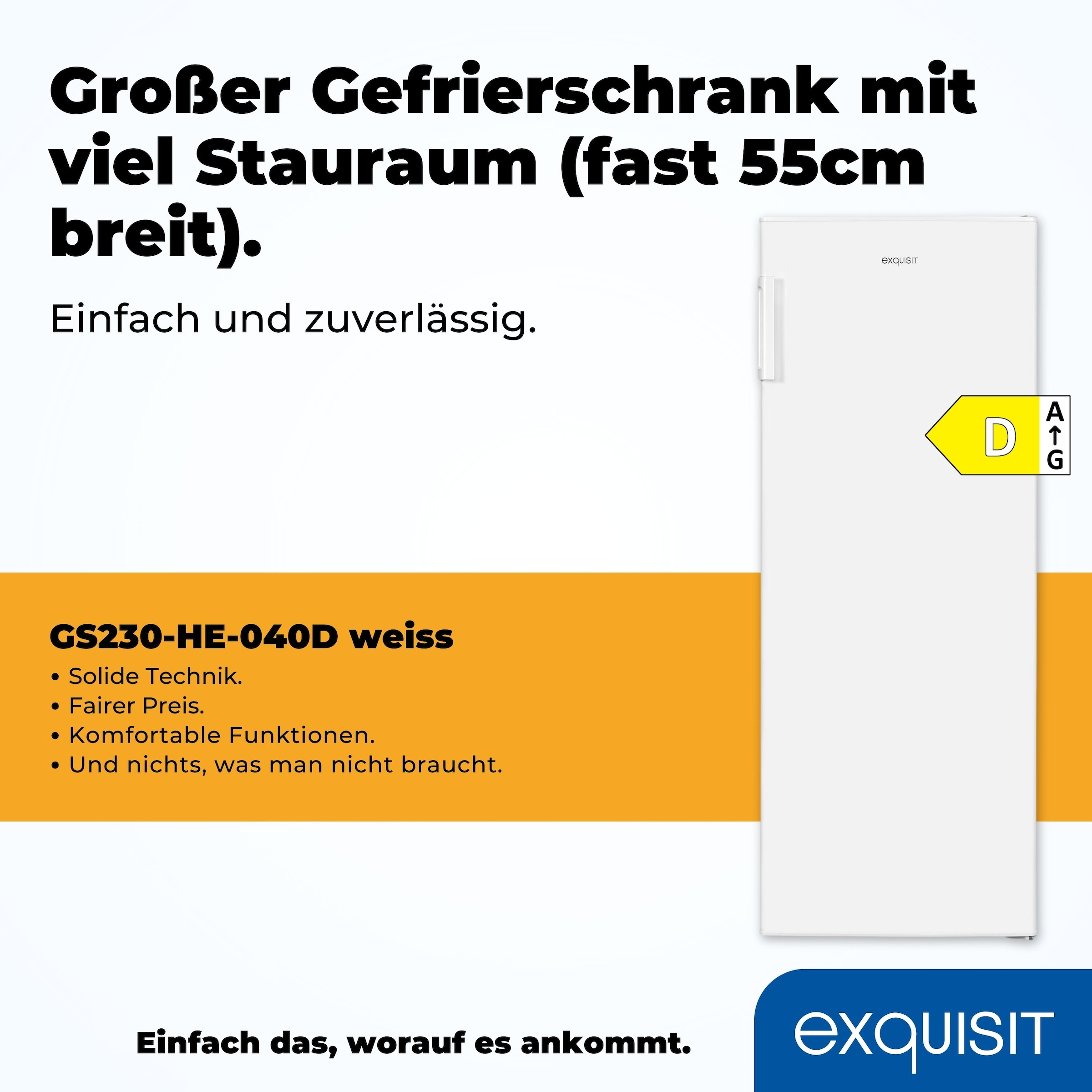 exquisit Gefrierschrank »GS230-HE-040D«, 142 cm hoch, 55 cm breit, wechselbarer Türanschlag
