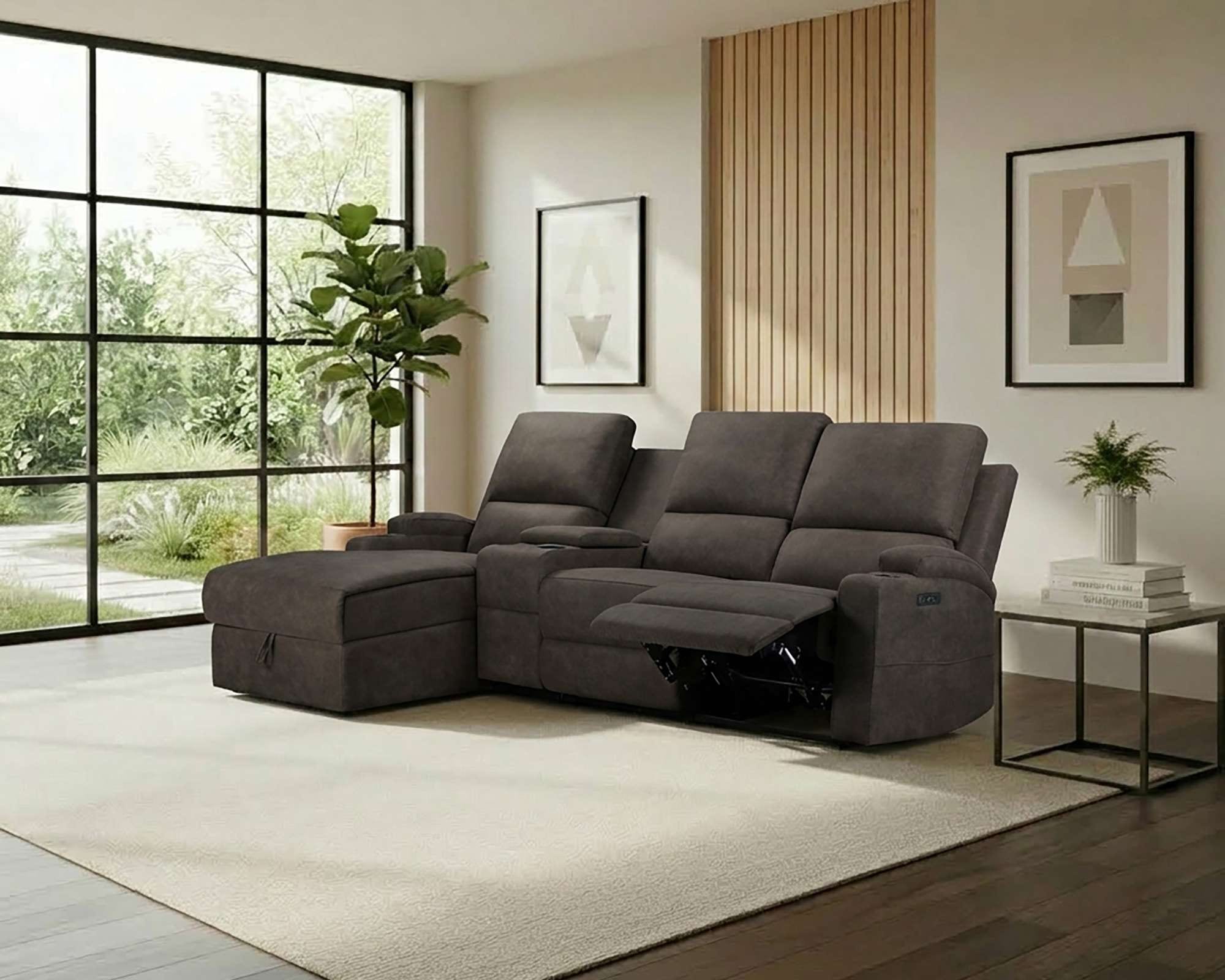 OTTO home Ecksofa "NAPORI Microfaser, Multimediasofa, 3er Kinosessel XXL, L-Form" Kinosofa, manuelle o. elektr. Relaxfunktion, Staufach, Getränkehalter