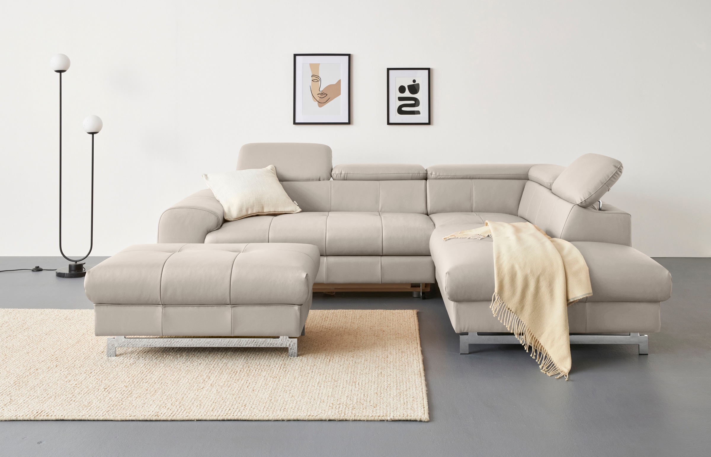 COTTA Ecksofa »Chef L-Form«, mit Kopfteilverstellung, edle Metallkufen, wahlweise mit Bettfunktion