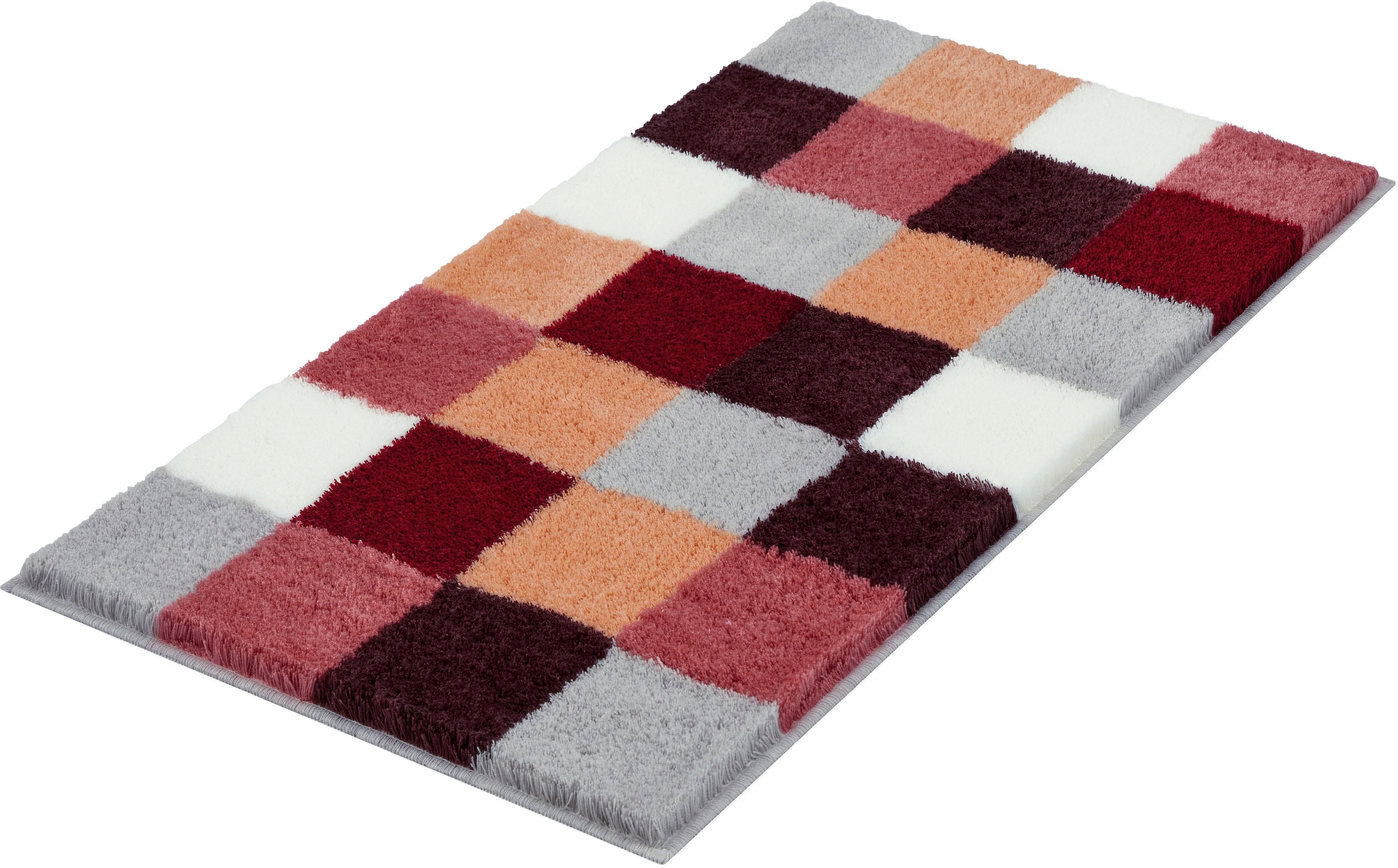 Kleine Wolke Badematte "Caro, Badvorleger, Badezimmer Teppich" Höhe 25 mm rutschhemmend beschichtet fußbodenheizungsgeeignet Badteppich, modernes Karo-Muster, Pastell-Farben, waschbar