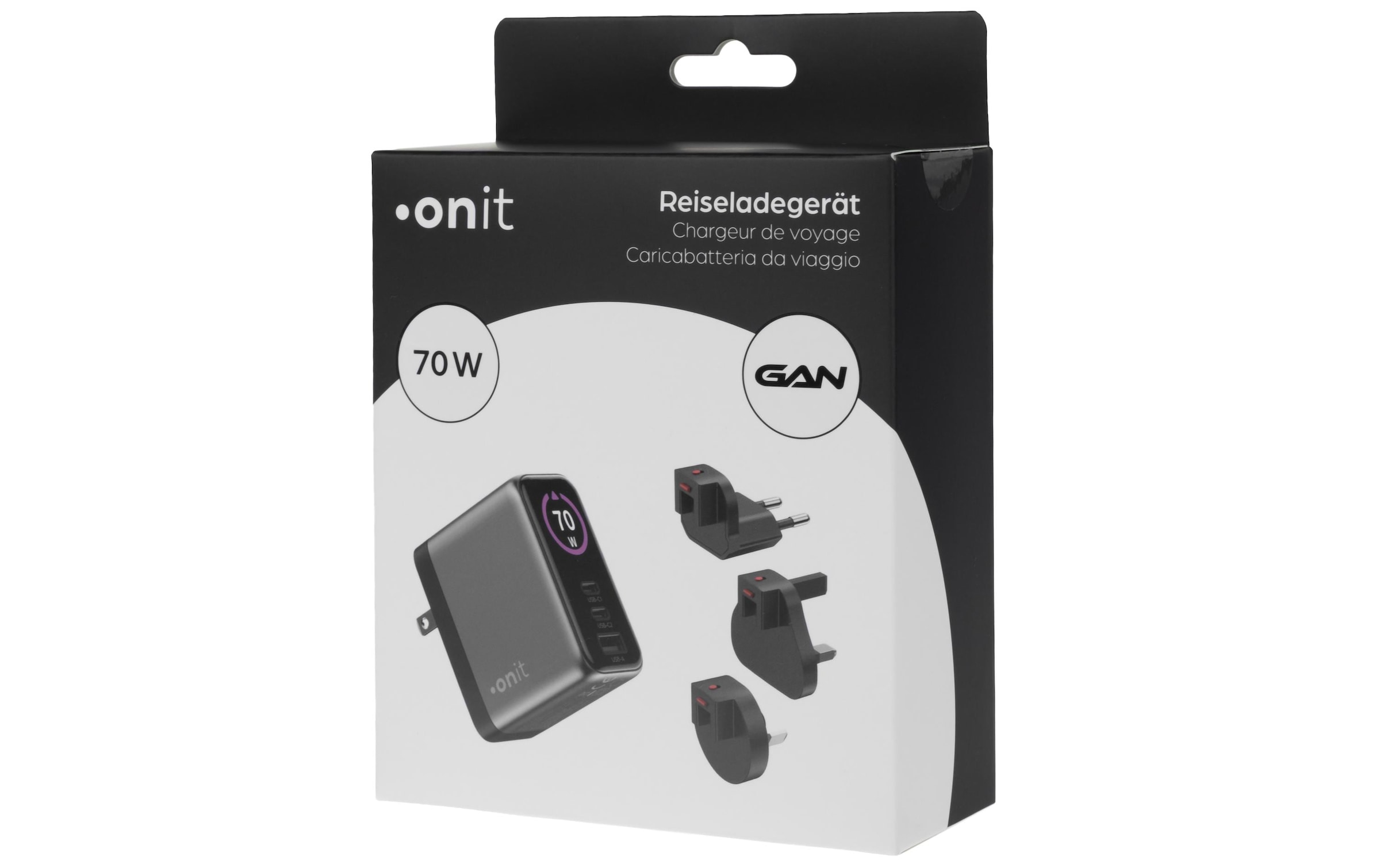 onit USB-Ladegerät »Travel 2C1A 70 W GaN« Reiseladegerät mit Wechseladaptern für den weltweiten Einsatz