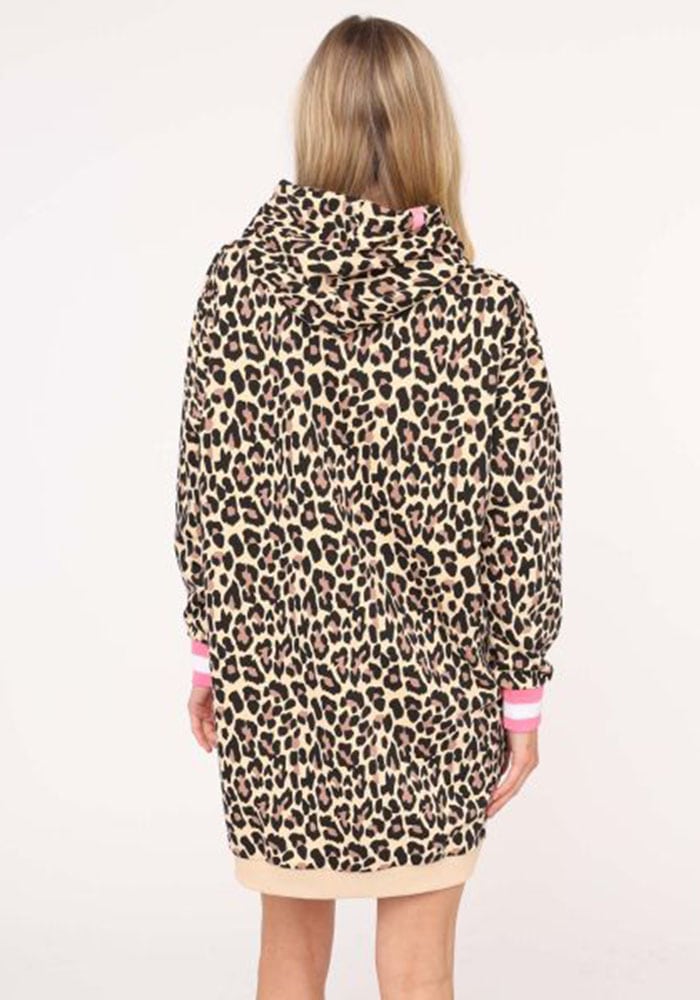 Zwillingsherz Sweatkleid »"Leo all over"«, mit Kapuze und Kängurutasche, auffälligen Bündchen