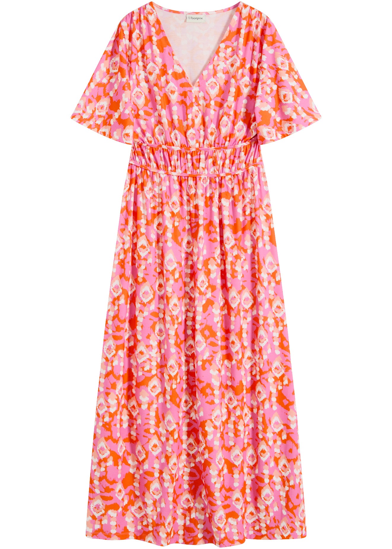bonprix Maxikleid ausgestellte Passform, tiefer V-Ausschnitt, Halbarm-Design