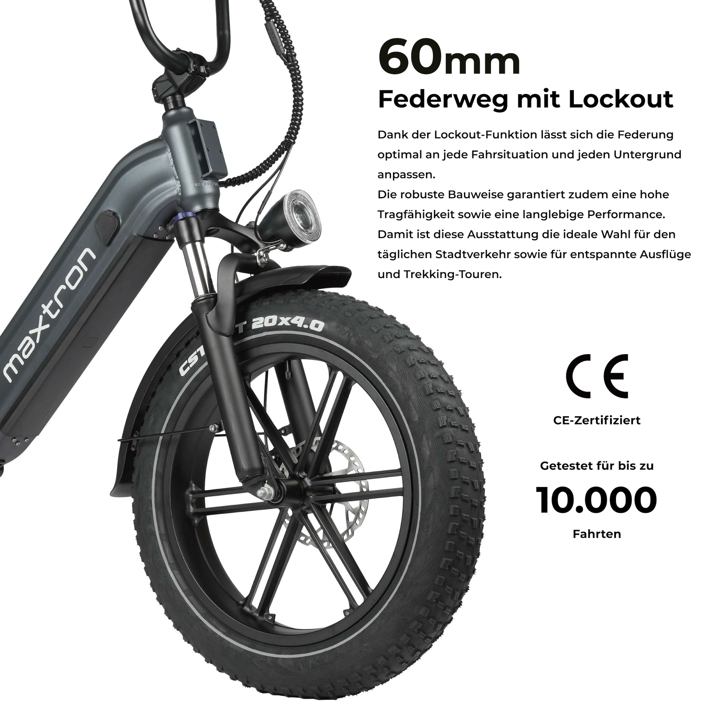 Maxtron »Maxtron Camel E-Bike compactbike« 7 Gang Shimano Kettenschaltung Heckmotor 250 W Packung,  20-Zoll-Fettreifenfahrrad mit Vorder- und Hinterradfederung