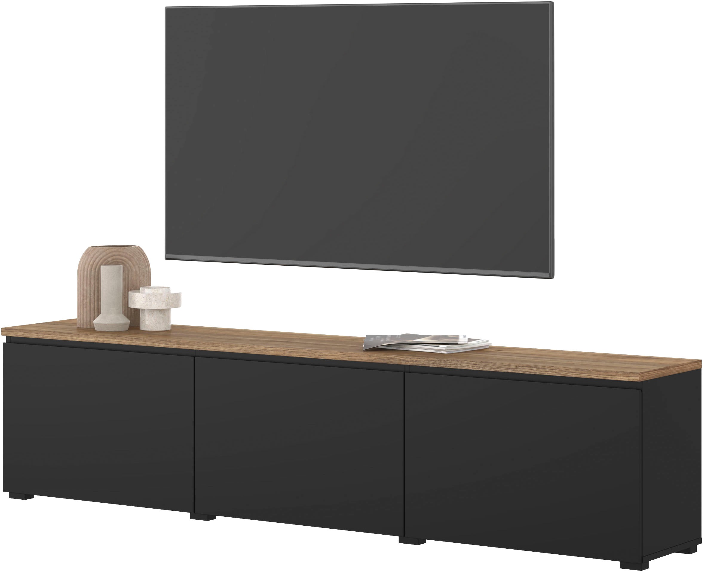 OTTO home Lowboard »Modo, Breite 200 cm, moderne grifflose TV-Kommode 3 Klappen« TV-Kommode mit viel Stauraum, TV-Bank