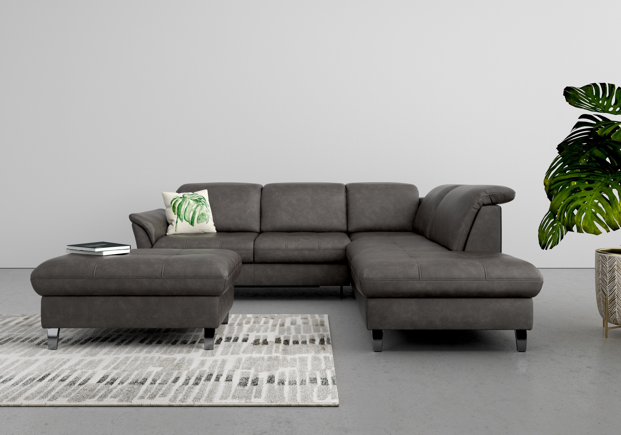 Ecksofa SIT & MORE "Maggiore L-Form", grau (anthrazit), B:261cm T:224cm, 100% Polyester, Sofas, Ecksofa, wahlweise mit Kopfteilverstellung, Bettfunktion und Stauraum 4