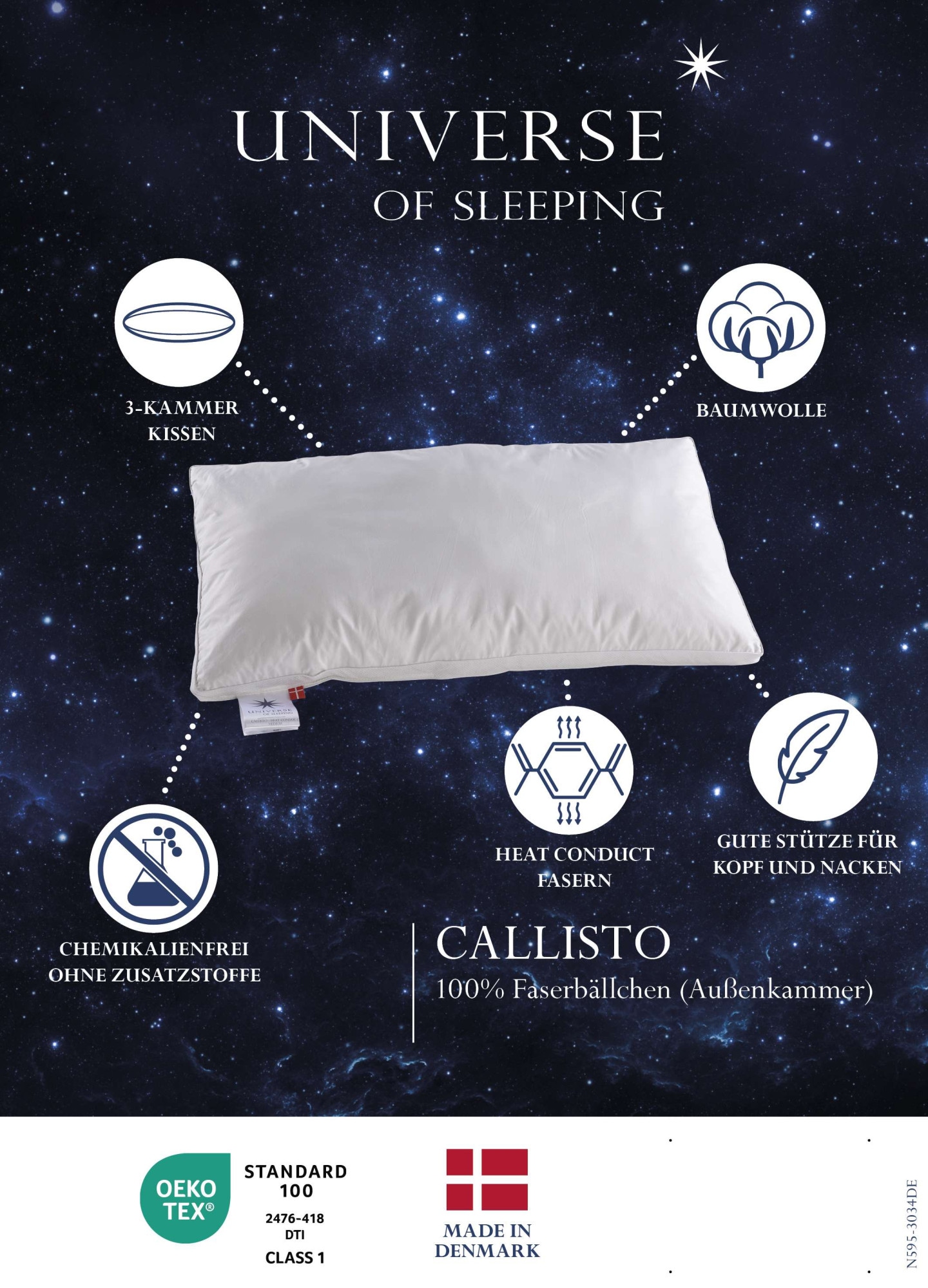 Universe of sleeping Kunstfaserkopfkissen »Callisto, luftdurchlässig Kopfkissen, 3-Kammer, Medium«,  (1 St.), dauerbauschig & pflegeleicht, Allergiker geeignet