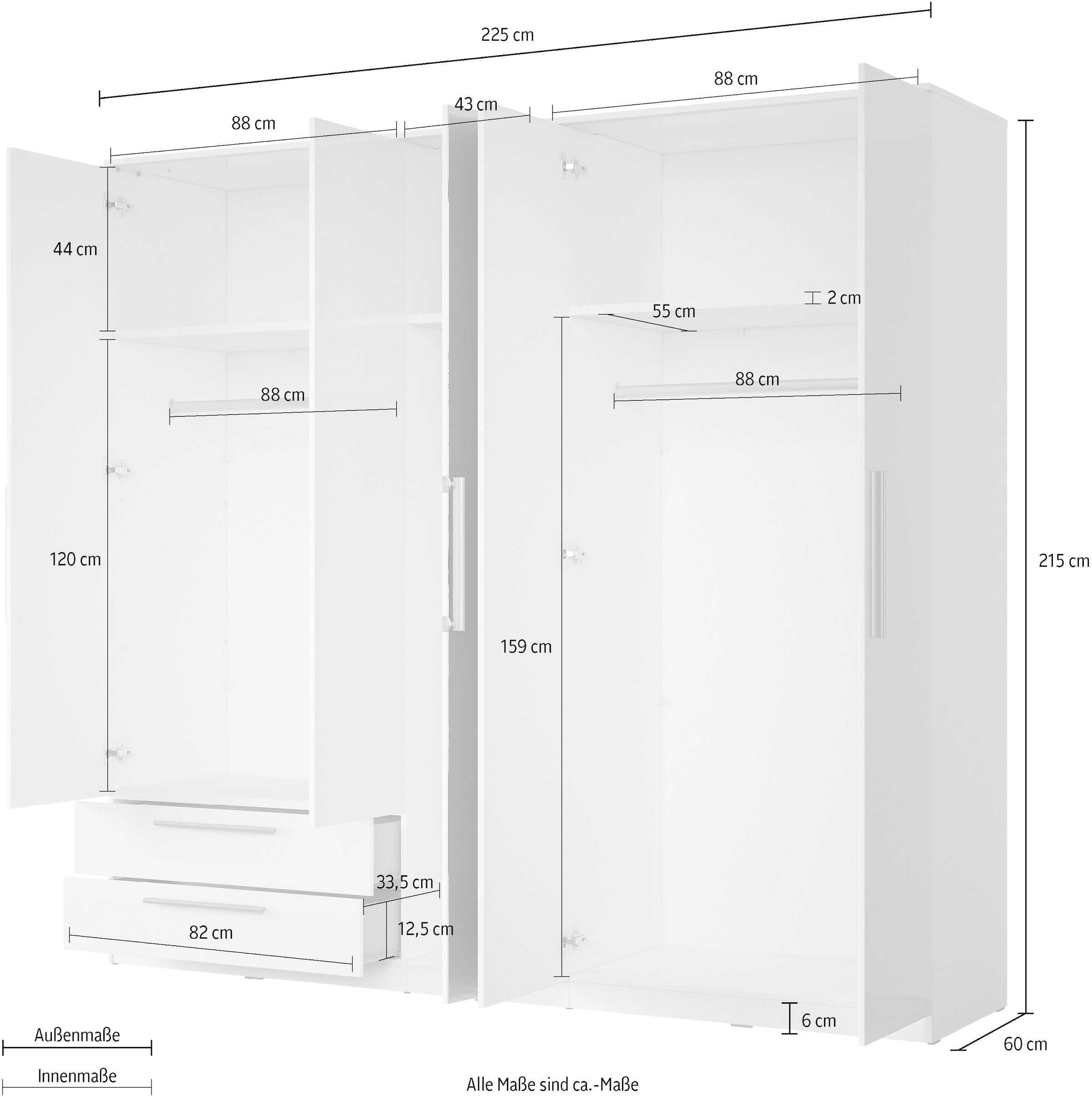 INOSIGN Kleiderschrank »India, FSC-zertifizierter Holzwerkstoff, Made in Europe«, (in Schieferoptik oder weiß mit Hochglanzfront), mit Beleuchtung und Fernbedienung, 181 oder 225x215x60cm