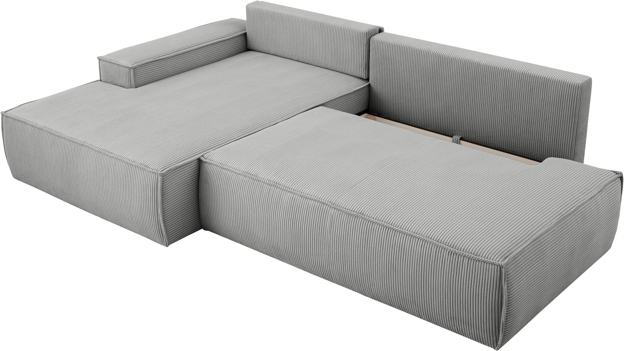Home affaire Ecksofa »SHERWOOD, Schlafsofa in L-Form offen (275cm), Cord, Leinenoptik«, Schlaffunktion und Bettkasten, Kedernaht, hoher Sitz- & Liegekomfort