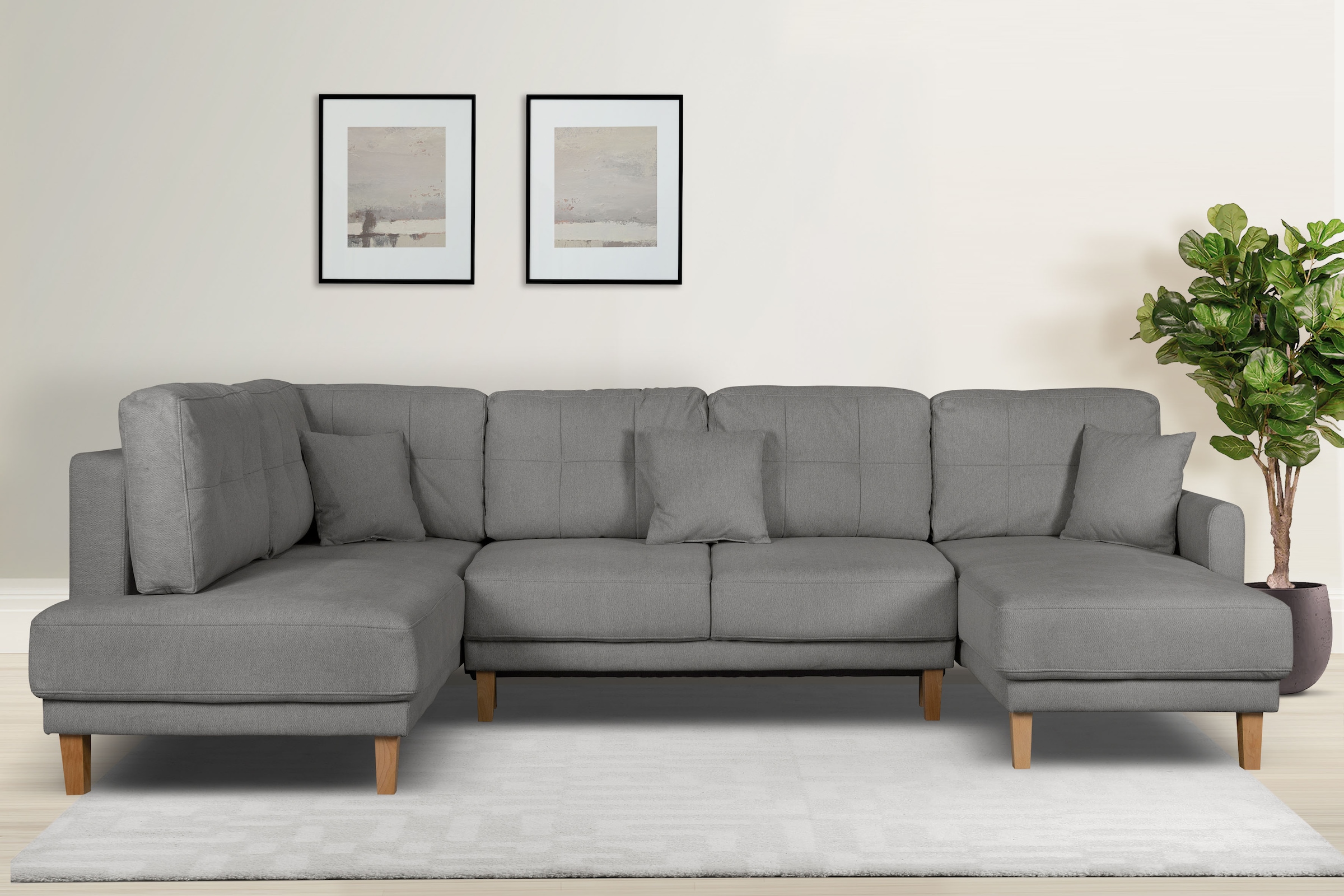 OTTO home Wohnlandschaft "TRIPLO U-Form wahlweise mit Schlaffunktion, B/T/H: 310/192/90 cm" Schlafsofa, auch mit Bettkasten, Steppung im Rückenkissen