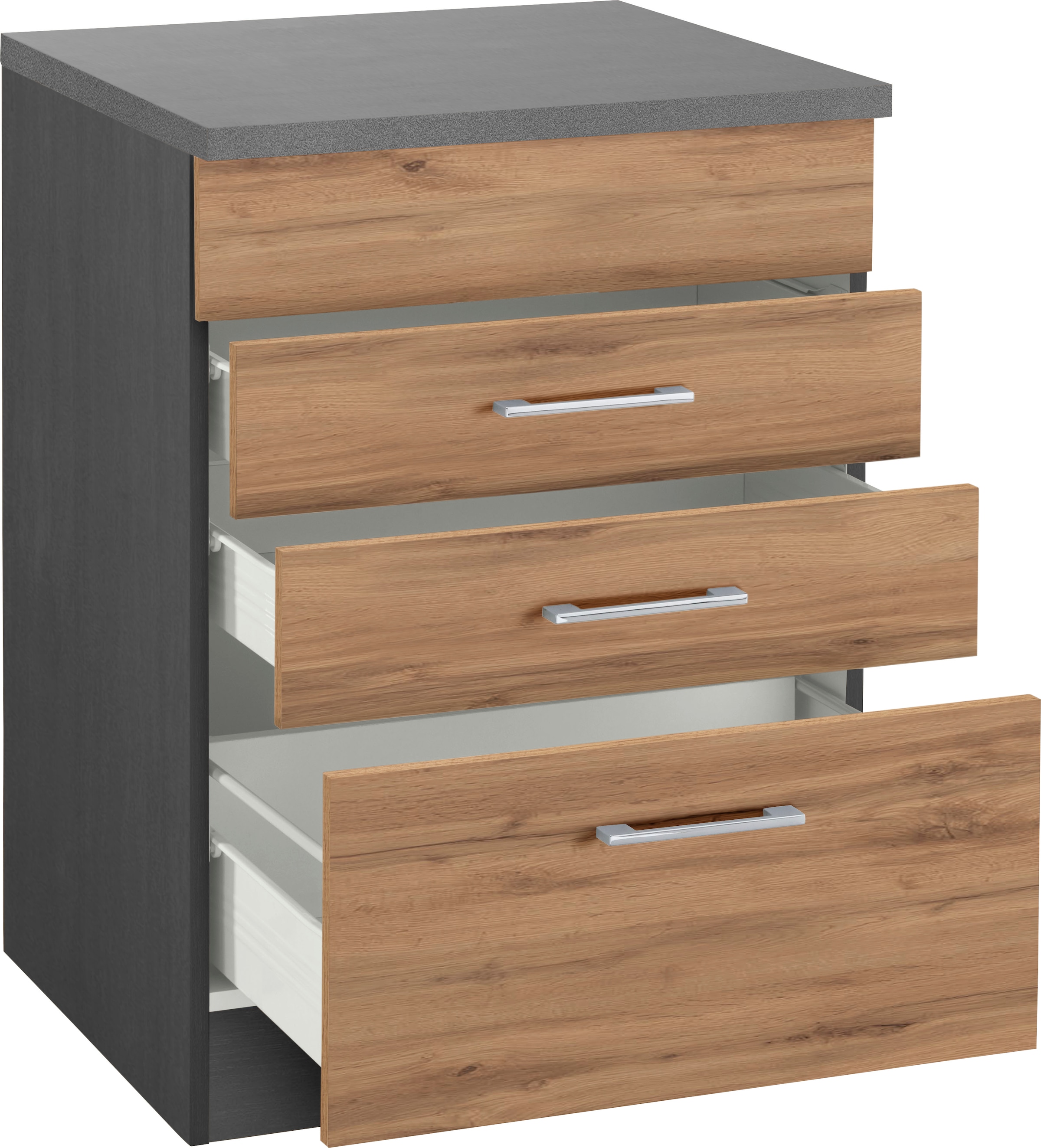 KOCHSTATION Kochfeldumbauschrank »KS-Colmar« 60 cm, mit Metallgriff, 2 Schubkästen und 1 Auszug