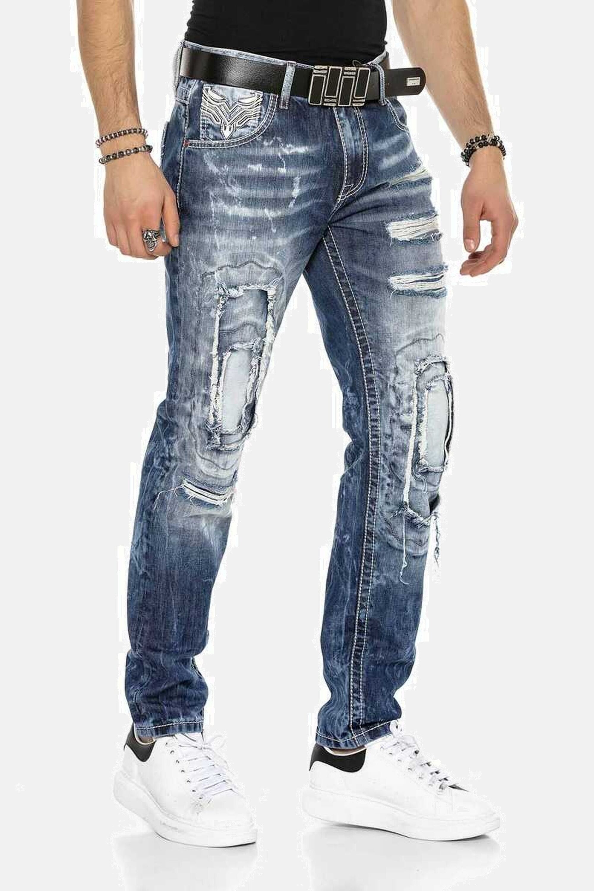 Cipo & Baxx Regular-fit-Jeans »DENIM«, bequeme Jeans im ausgefallenen Lagen-Design, CD611