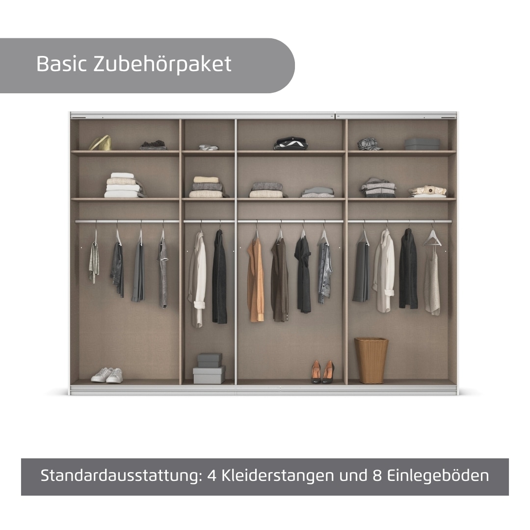 rauch Kleiderschrank »Schwebetürenschrank OTTO´s Choice Garderobe Schrank TOP ANGEBOT Avola«, (in 3 verschiedenen Ausstattungen BASIC/CLASSIC/PREMIUM inkl. Spiegel), mit eleganten Zierleisten in Chrom, Schwarz oder Weiß MADE IN GERMANY