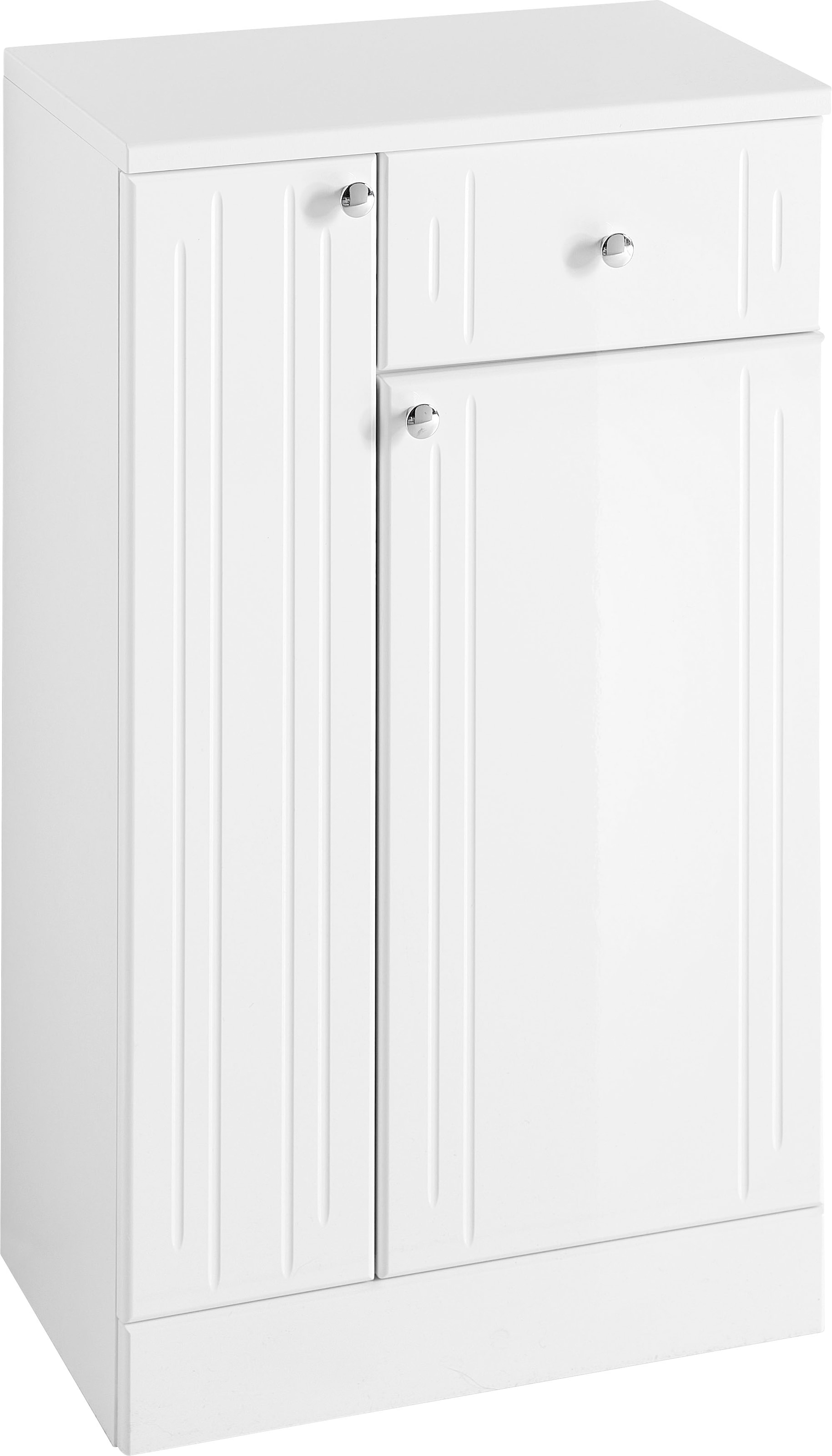 Saphir Unterschrank »Quickset 955 Badschrank mit 2 Türen, 1 Schublade, 50 cm breit«, Badezimmer-Unterschrank in Weiß Hochglanz, Griffe Chrom Glanz