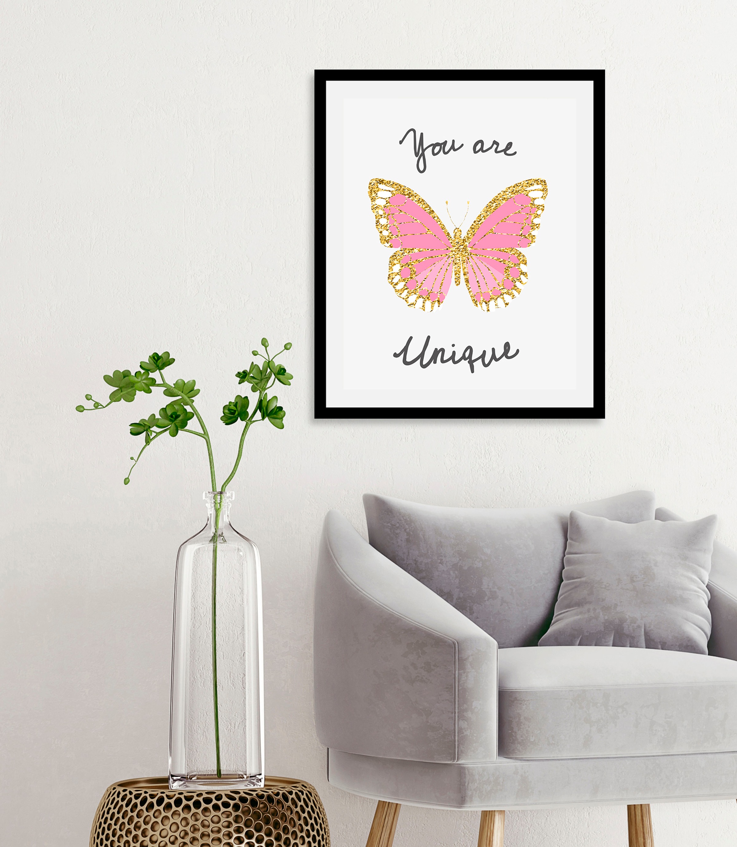 queence Bild "You are unique" Motivationsbilder  Schmetterlinge  Schriftzug günstig online kaufen