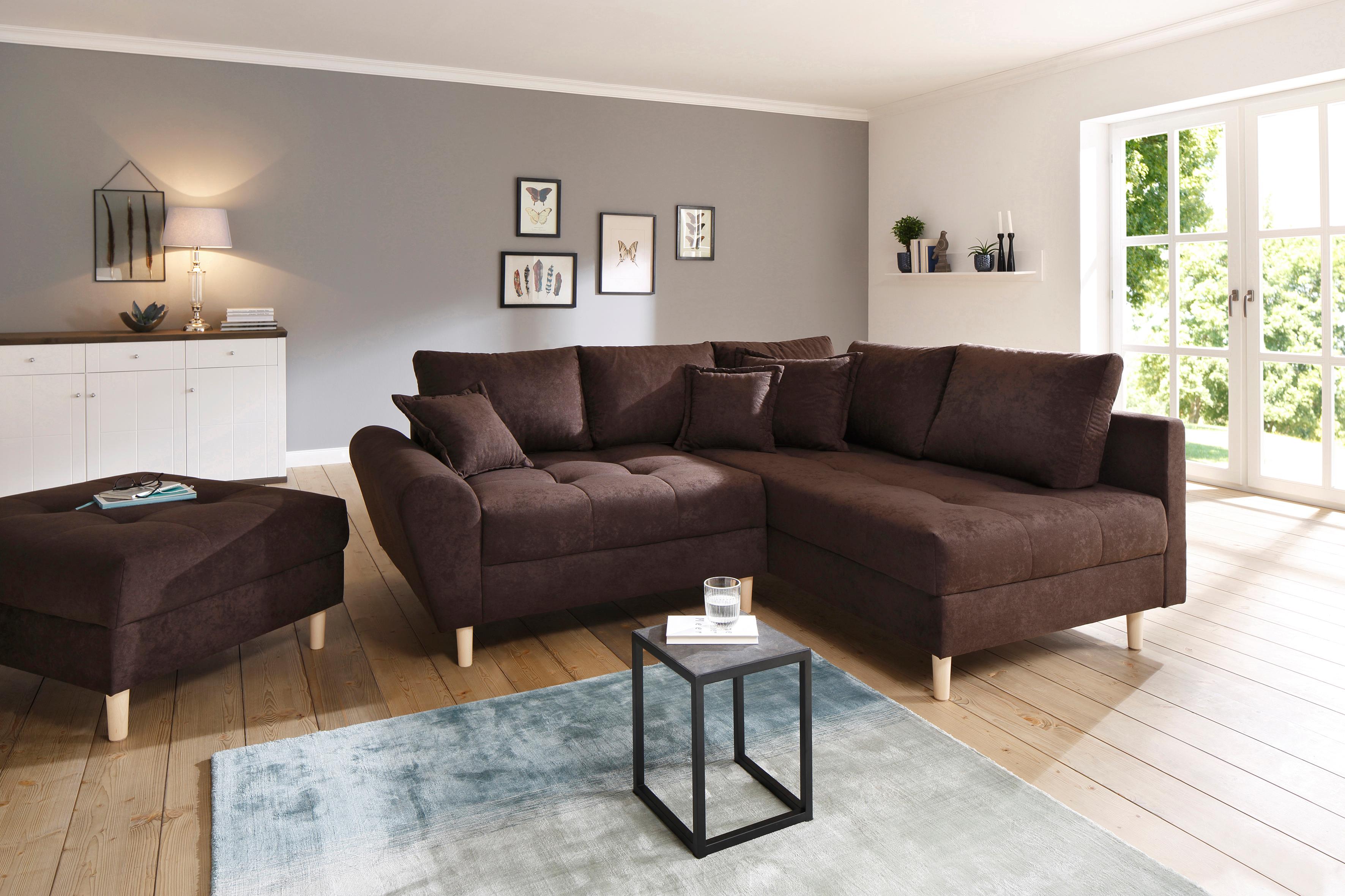 Home affaire Ecksofa "Rice L-Form, B: 223 cm - OTTO. Verlässliche Qualität." Set: Sofa & Hocker, 3 Zierkissen, Federkern
