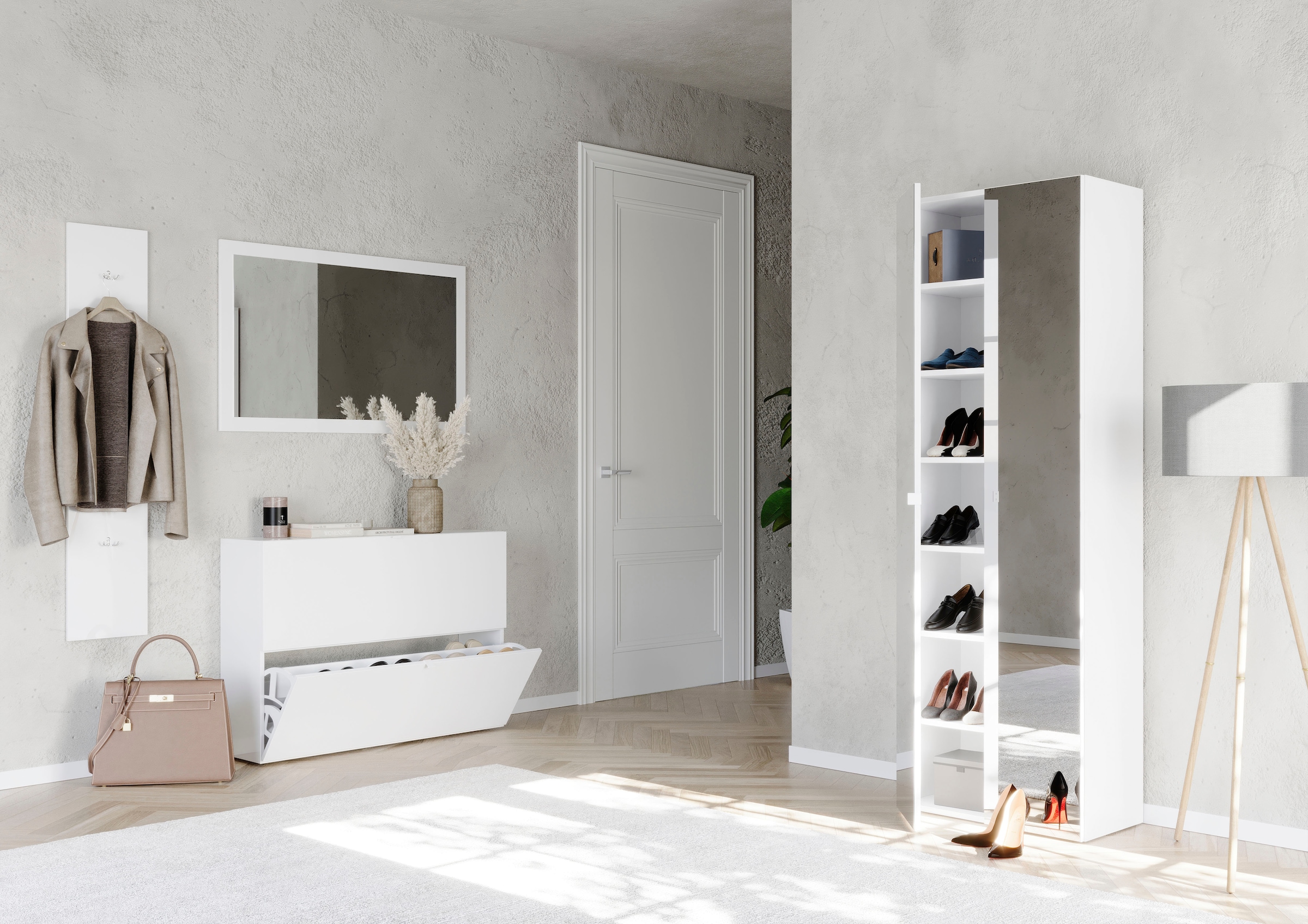 INOSIGN Garderobenspiegel »Breite x Höhe: 110 x 68 cm, mit Rahmen Weiss Hochglanz Lack«, passend zur Garderobe Smile + Hamburg, längs u. quer hängen