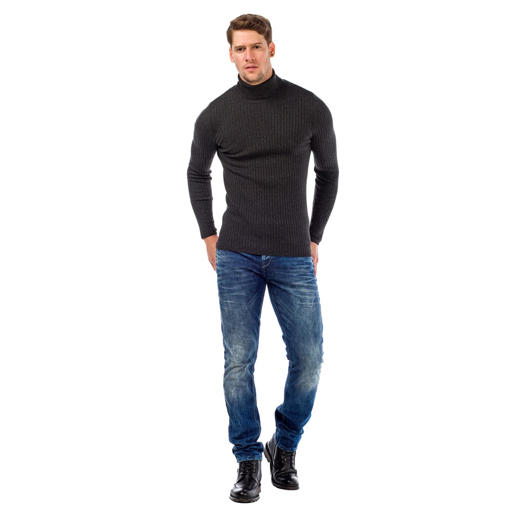 Cipo & Baxx Rollkragenpullover, in Rippstrickoptik