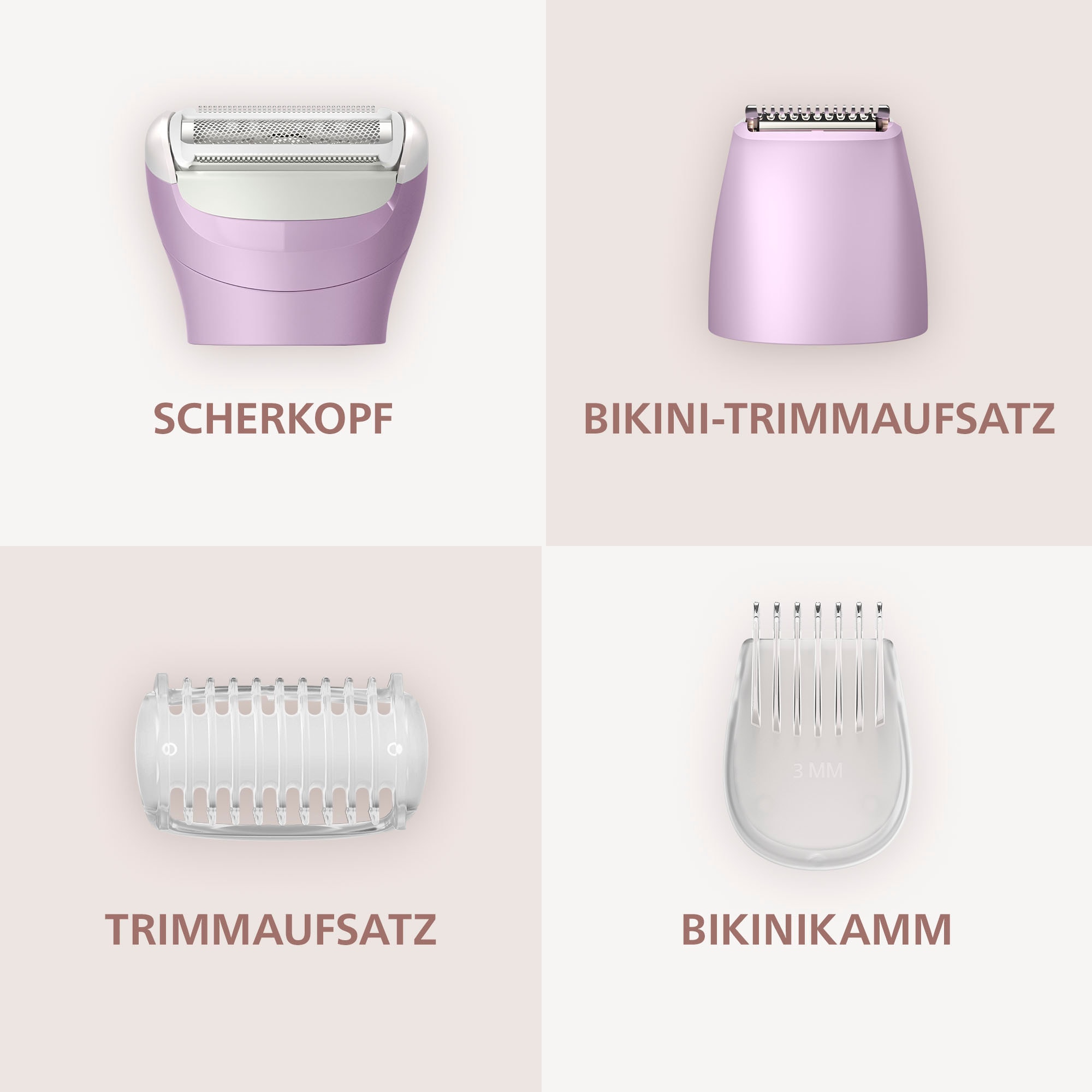 Philips Elektrorasierer »Lady Shaver Series 6000«, 3 St. Aufsätze, kabelloser Rasierer, nass und trocken, inkl. Trimmeraufsatz