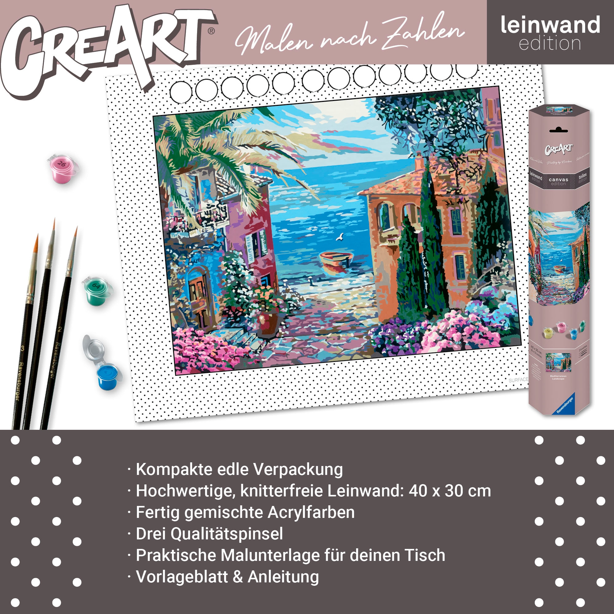 Ravensburger Malen nach Zahlen »CreArt, Leinwand Mediterrane Landschaft«, Made in Europe