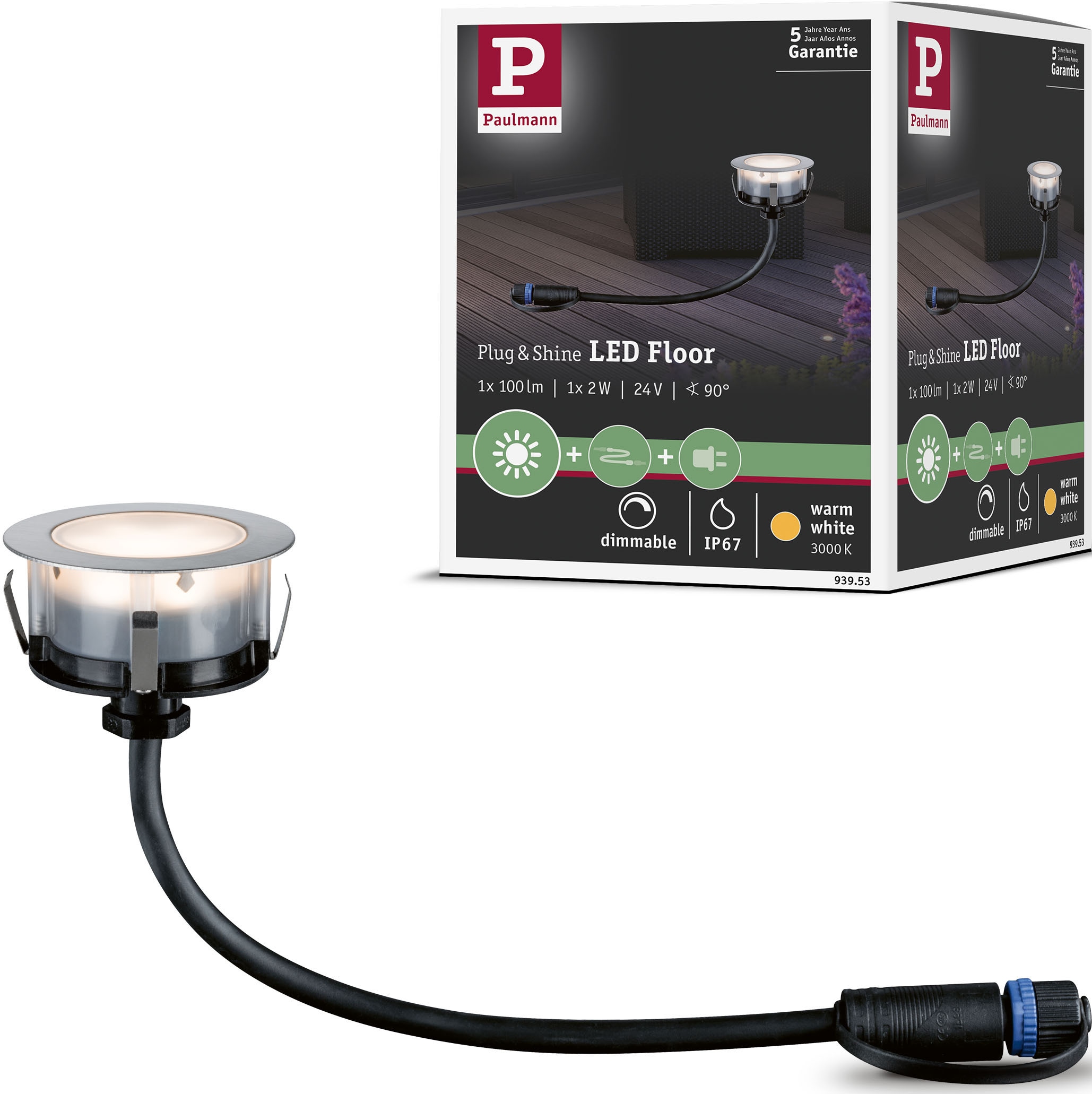 Paulmann LED Einbauleuchte "Plug & Shine", 1 flammig, Leuchtmittel LED-Modul  LED fest integriert, LED-Modul, IP65 3000K