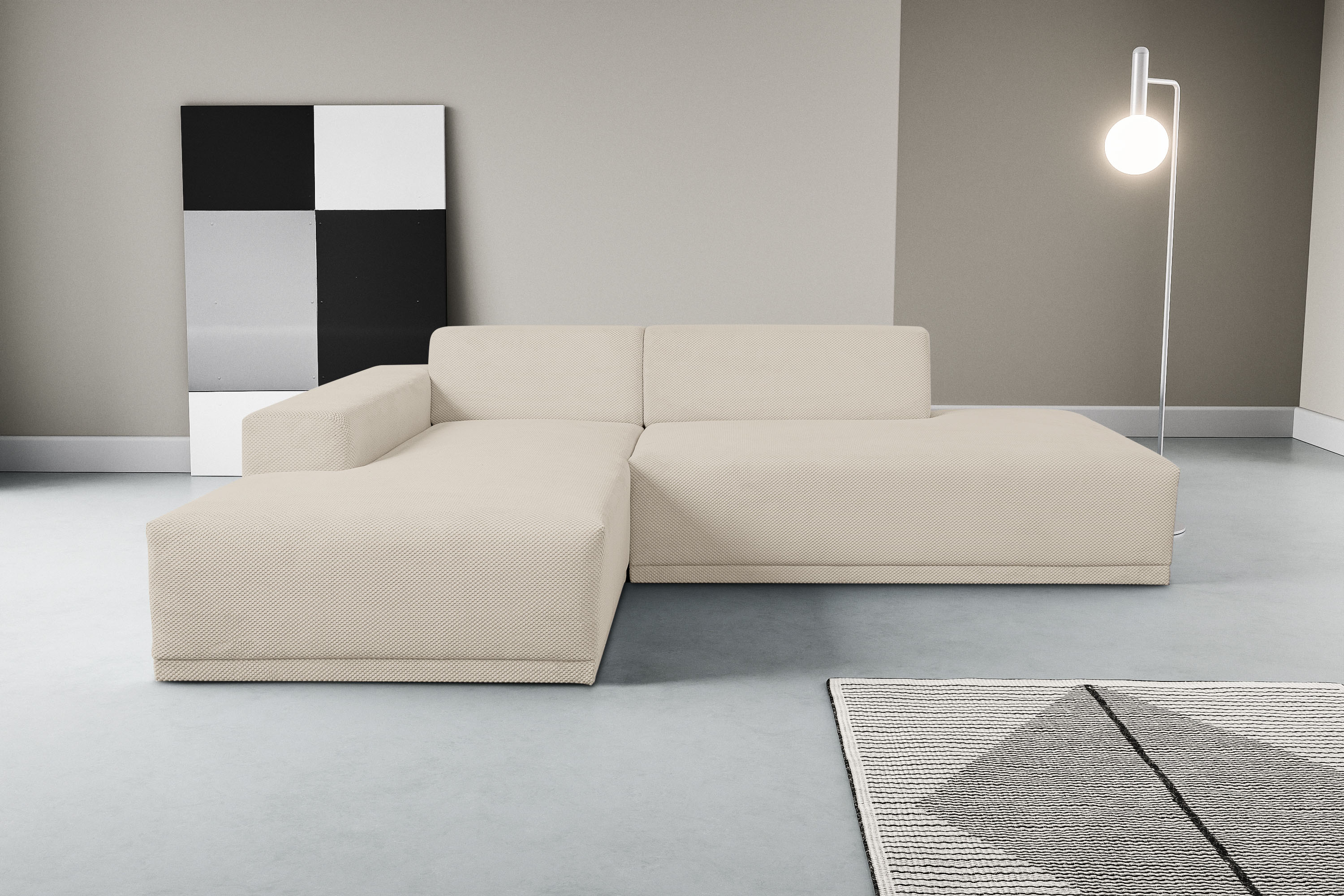 WERK2 Ecksofa "Apollo 264 x 188 cm modern und bequem" Waffelcord, L-Form