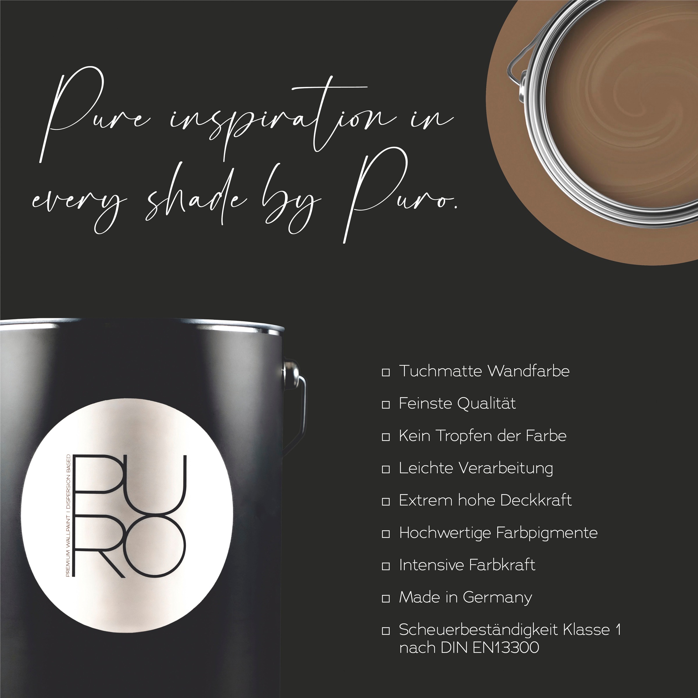 A.S. Création Wandfarbe »Premium Innenwandfarbe PURO Tuchmatt mellow brown« ideal für Wohnzimmer, Schlafzimmer, Flur und Küche, Farbwelt Braun