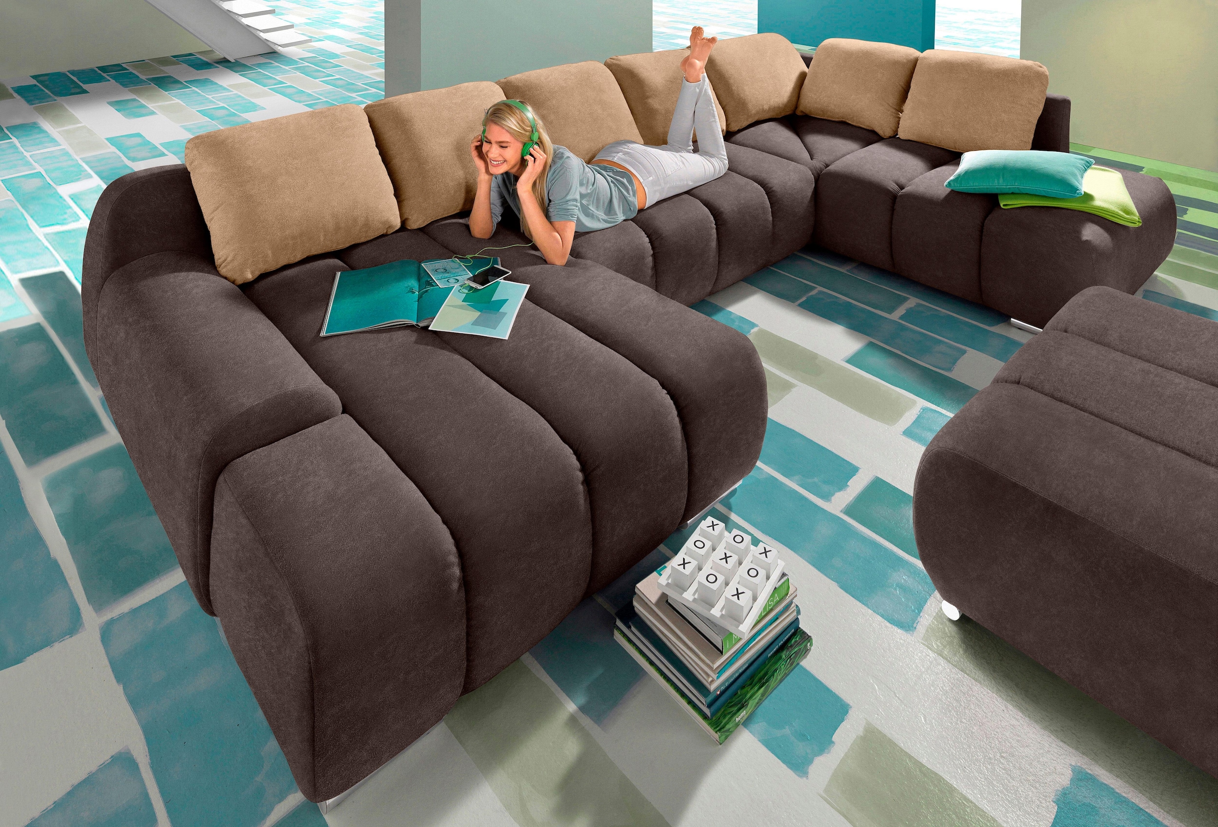 Home affaire Wohnlandschaft "Bono U-Form" wahlweise mit Bettfunktion günstig online kaufen