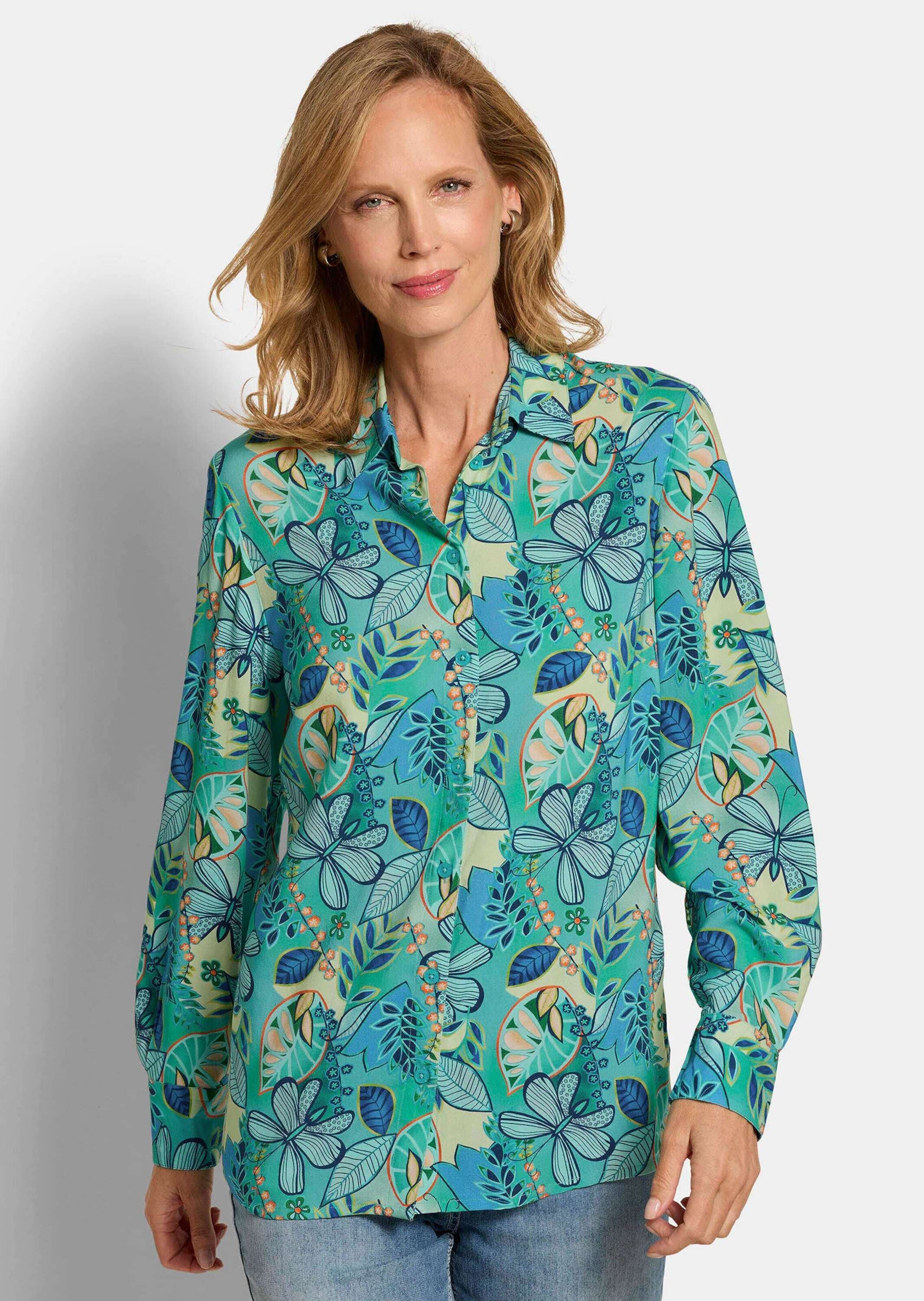 GOLDNER Kurzarmbluse »Blusenshirt mit floralem Print« figurschmeichelnde Schnittführung