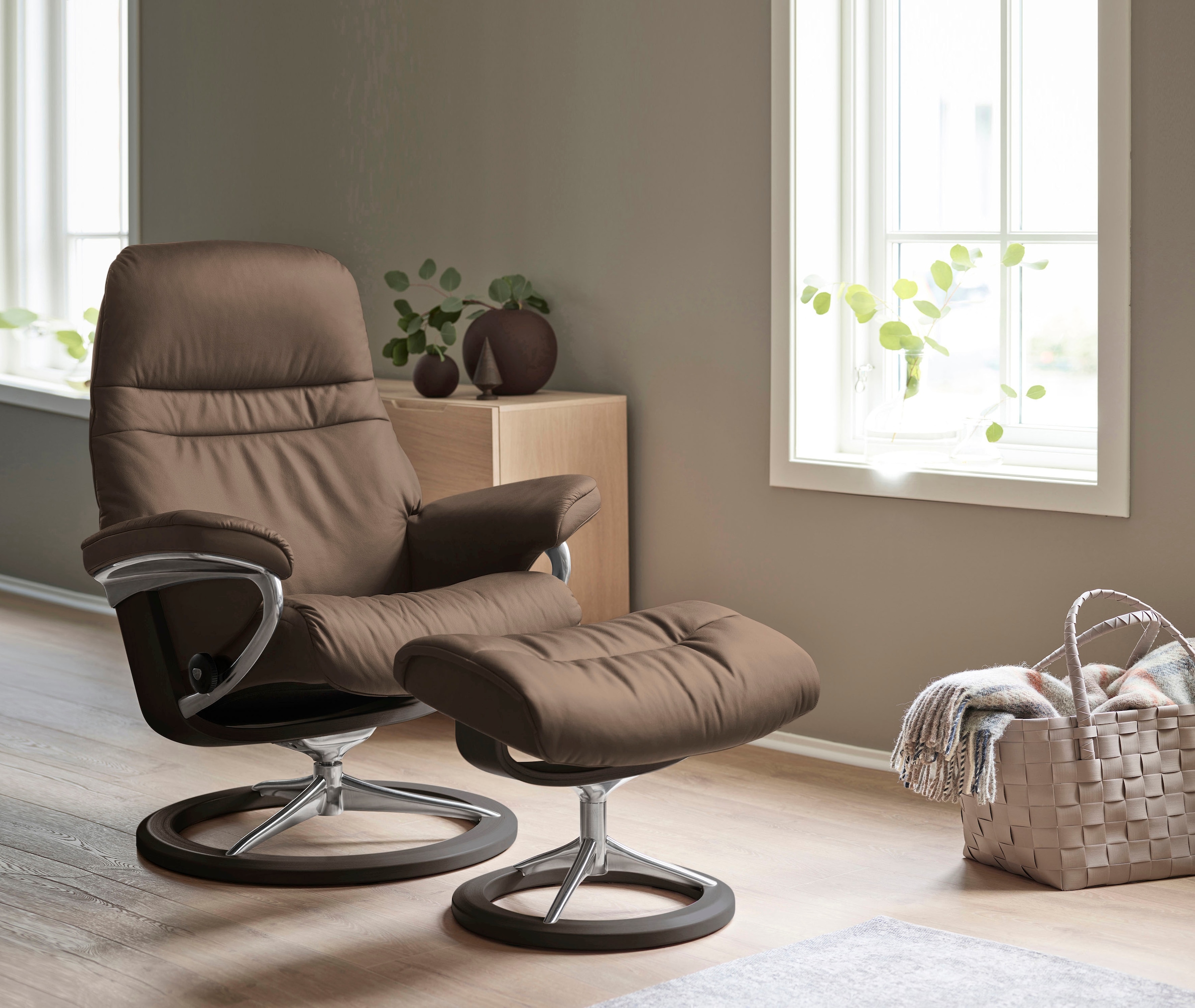 Stressless® Relaxsessel »Sunrise« Set, Relaxsessel mit Hocker,  mit Signature Base, Größe M, Gestell Wenge