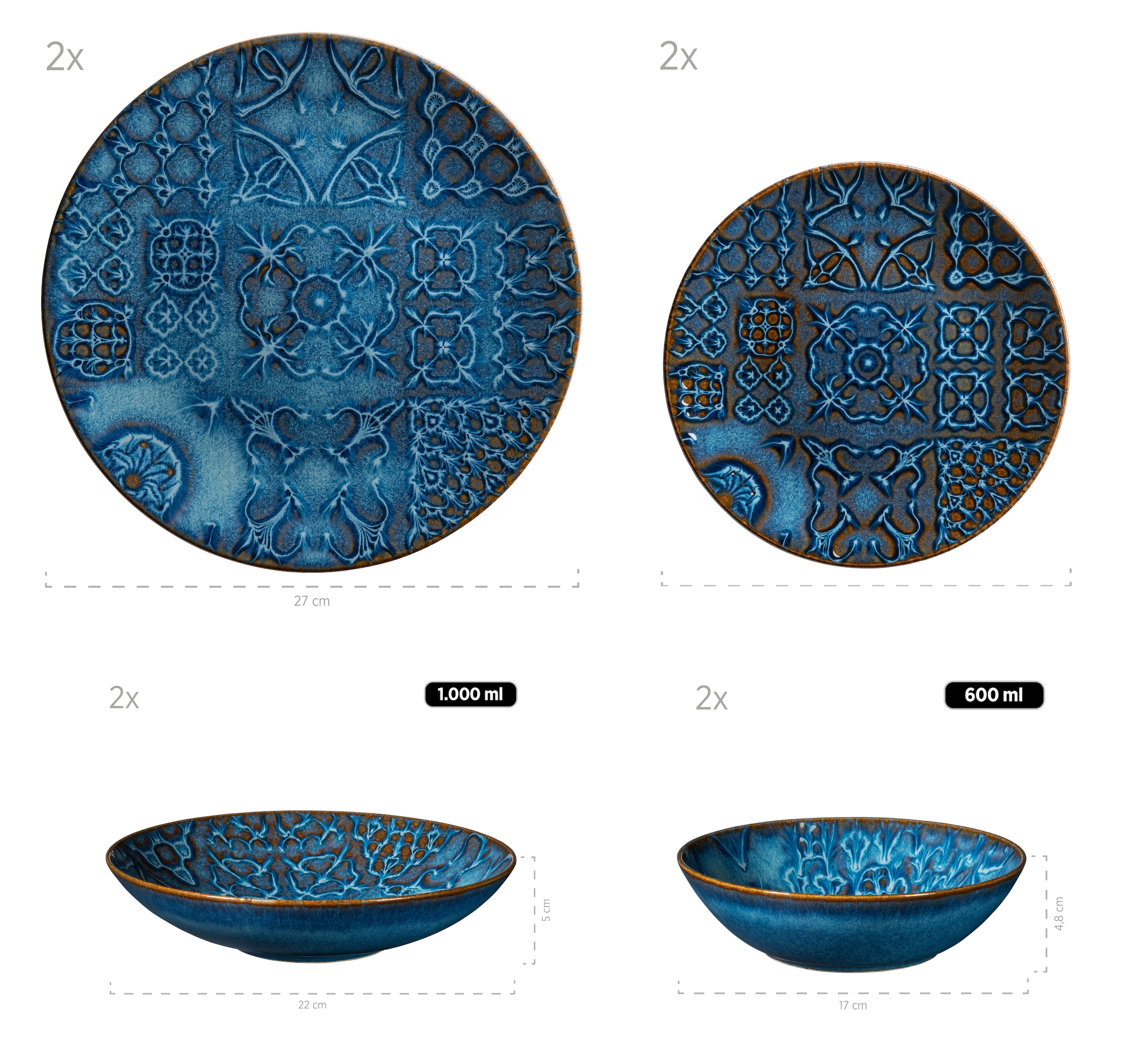 MÄSER Kombiservice »TRAD. TILES BLAU, Geschirr Set, Steinzeug«