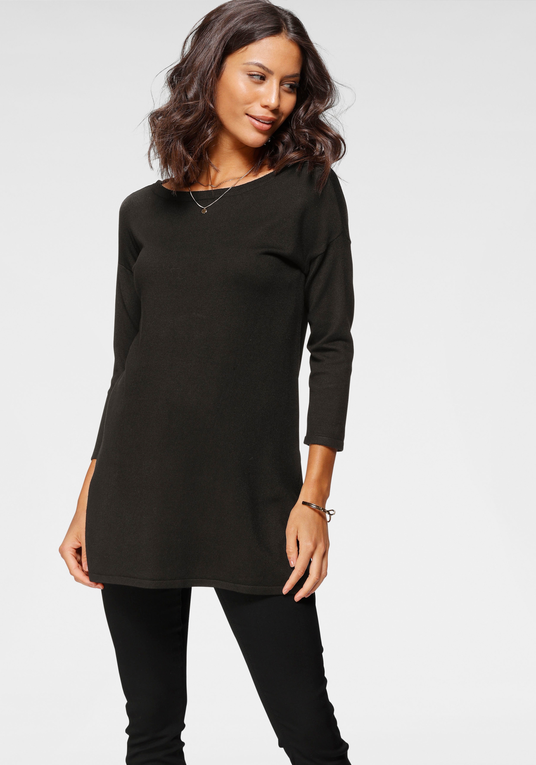 Laura Scott Longpullover mit U-Boot Ausschnitt und seitlichem Schlitz günstig online kaufen