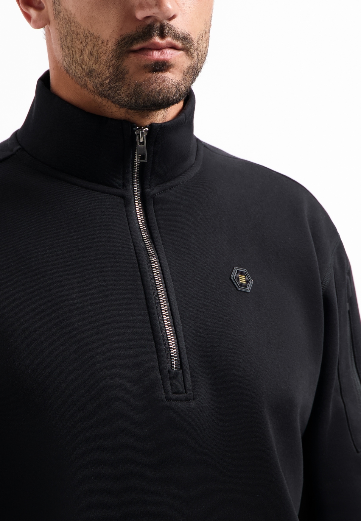 NO EXCESS Sweater »No Excess Half-Zip-Pullover Sweater Half Zip Brushed«
