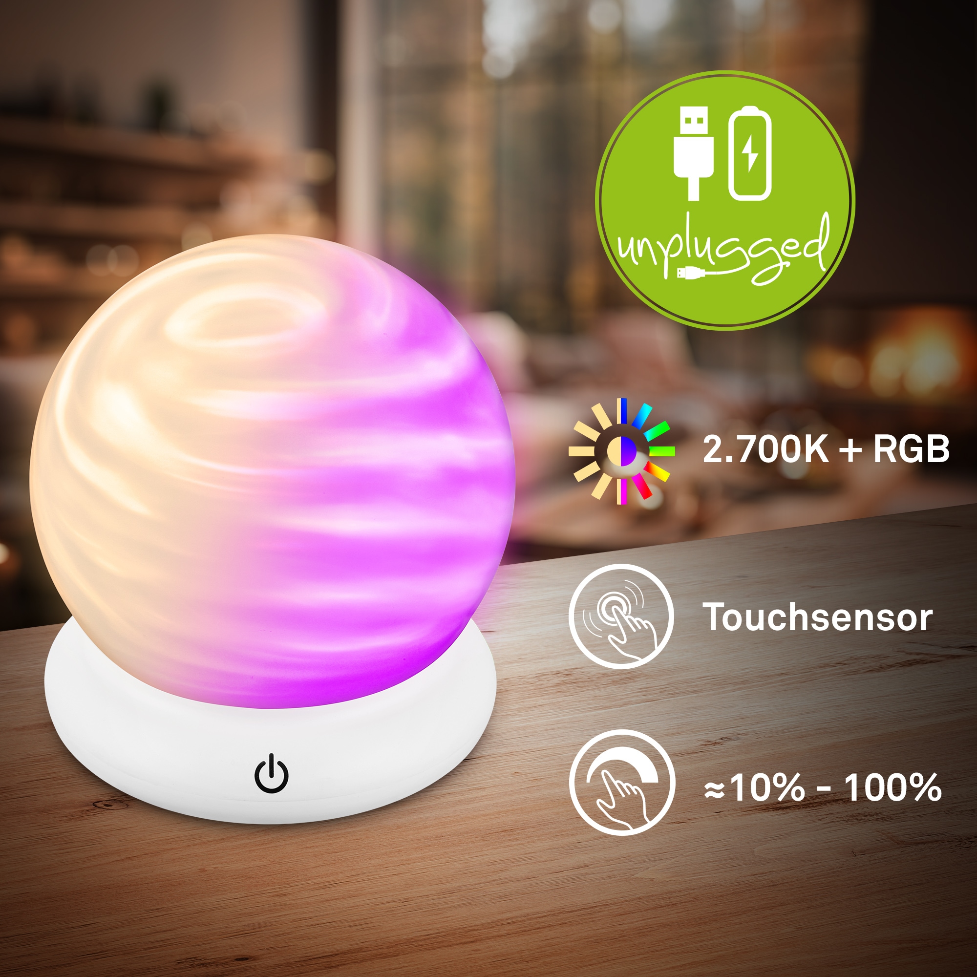 Briloner Leuchten LED Tischleuchte »LUSTRO« LED-Modul 1 Stk. Warmweiß 15x16,5 cm, Akku tauschbar, Wohnzimmer, Flur, Schlafzimmer