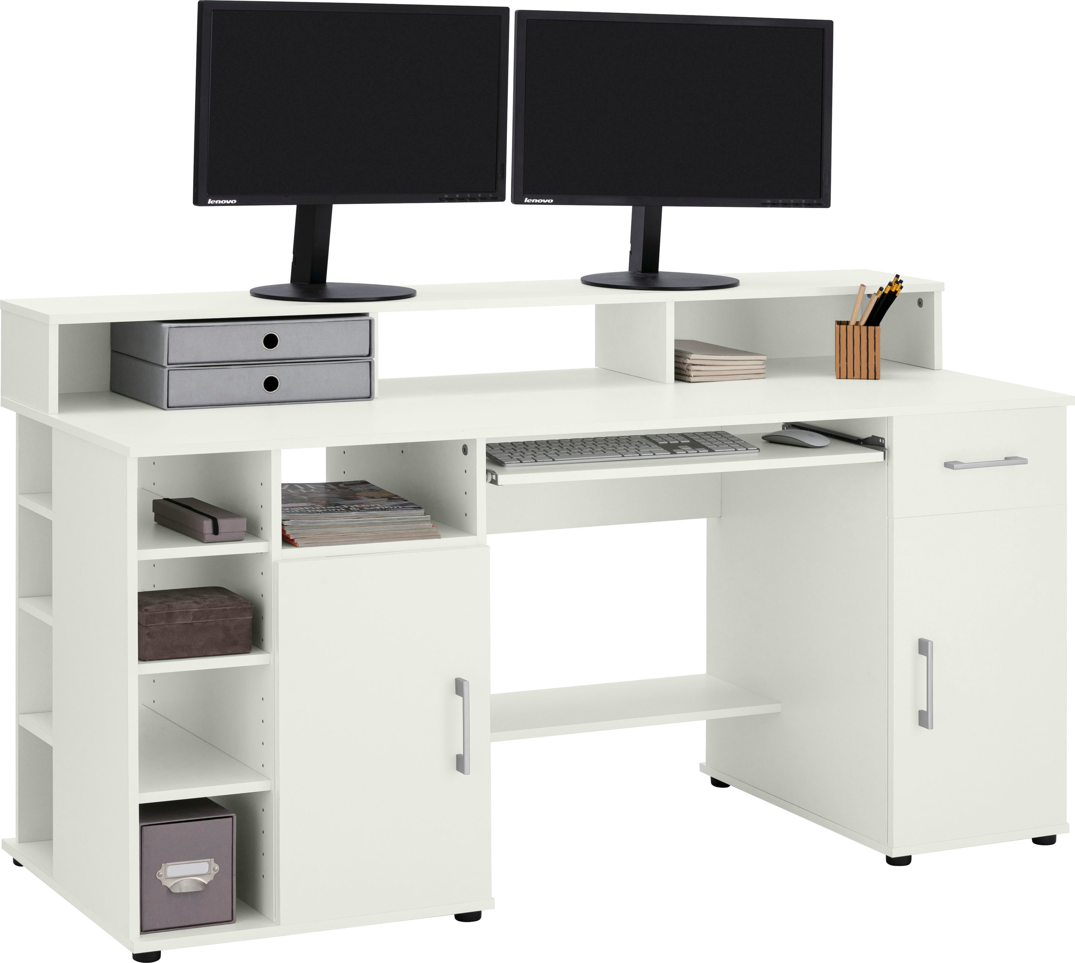 Thumbnail - VOGL Möbelfabrik Schreibtisch "Timra mit Monitoraufsatz, Tastaturauszug & Towerfach,", Breite 154 oder 178 cm, Made in G...