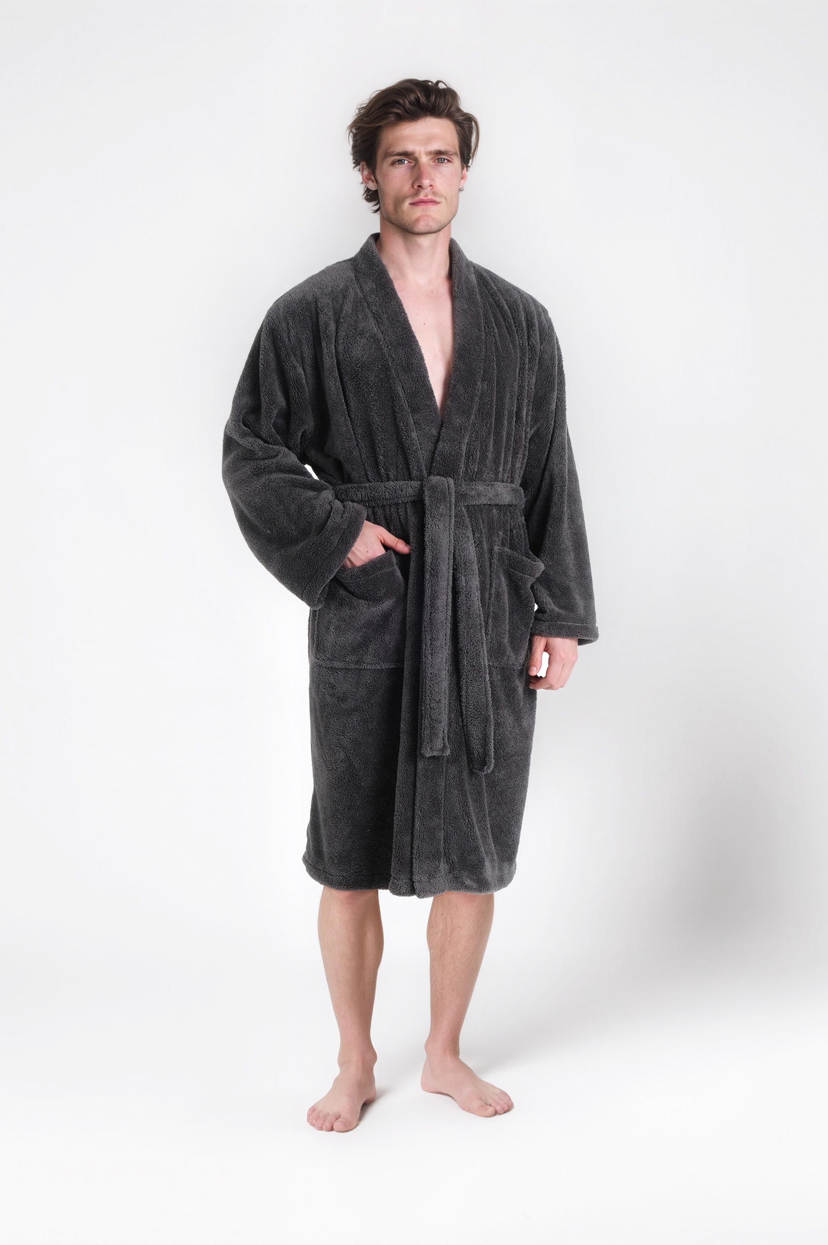 my home Unisex-Bademantel »Lillou Kimono, ideal für Sauna & Spa, Hotelbademantel, Morgenmantel«, (1 St.), kuschelig weicher Fleece, für Damen und Herren, XS-3XL
