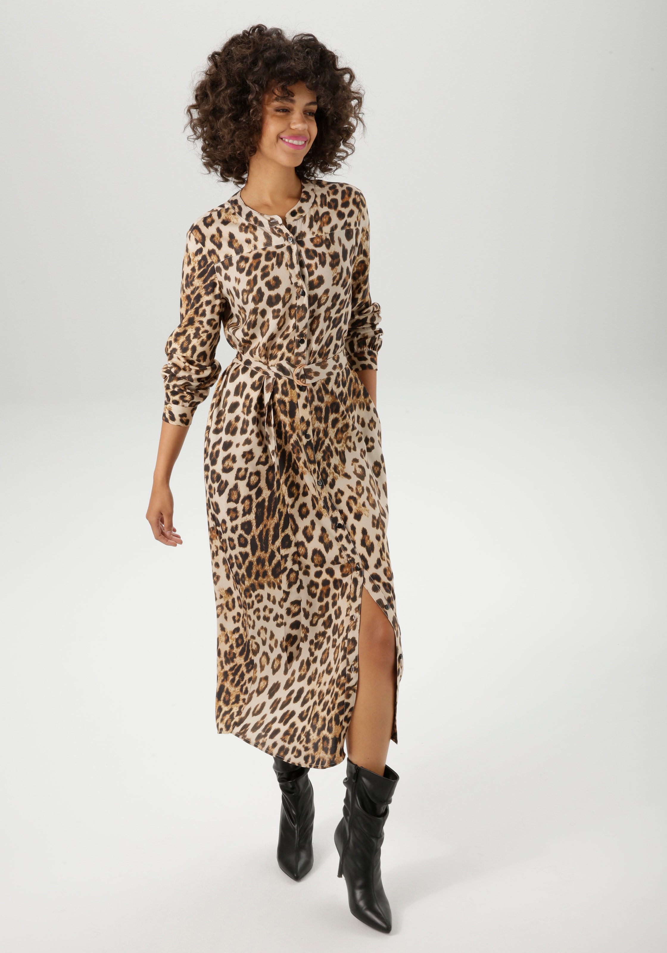 Aniston CASUAL Blusenkleid, (mit abnehmbarem Bindegürtel), mit trendigem Le günstig online kaufen