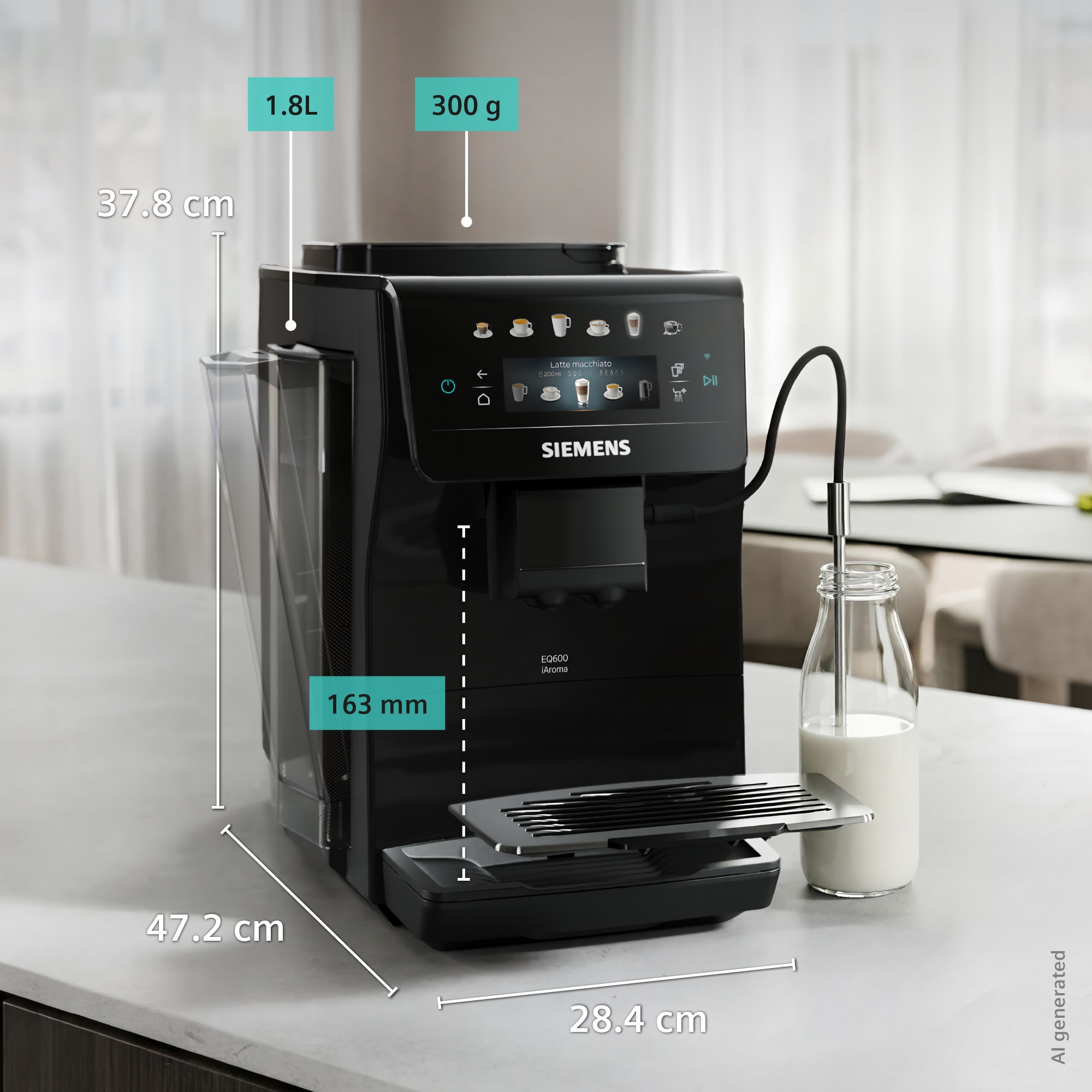 SIEMENS Kaffeevollautomat »EQ600 TP601E09, 6 Getränke, XL-Getränke, bis zu 480ml, Kannenfunktion« Doppeltassenfunktion,Keramikmahlwerk, entnehmbare Brüheinheit, Schwarz