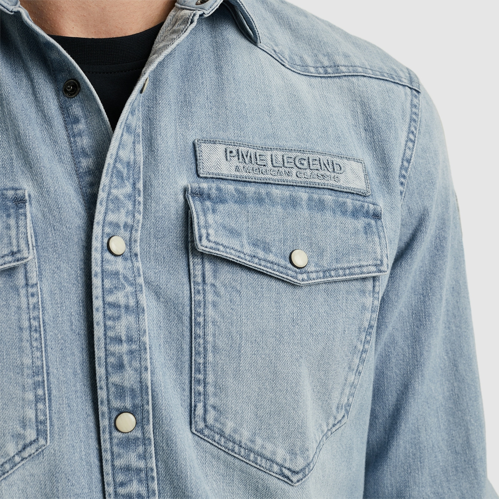 PME LEGEND Jeanshemd »Long Sleeve Shirt Bleach Indigo denim«, mit Kentkragen