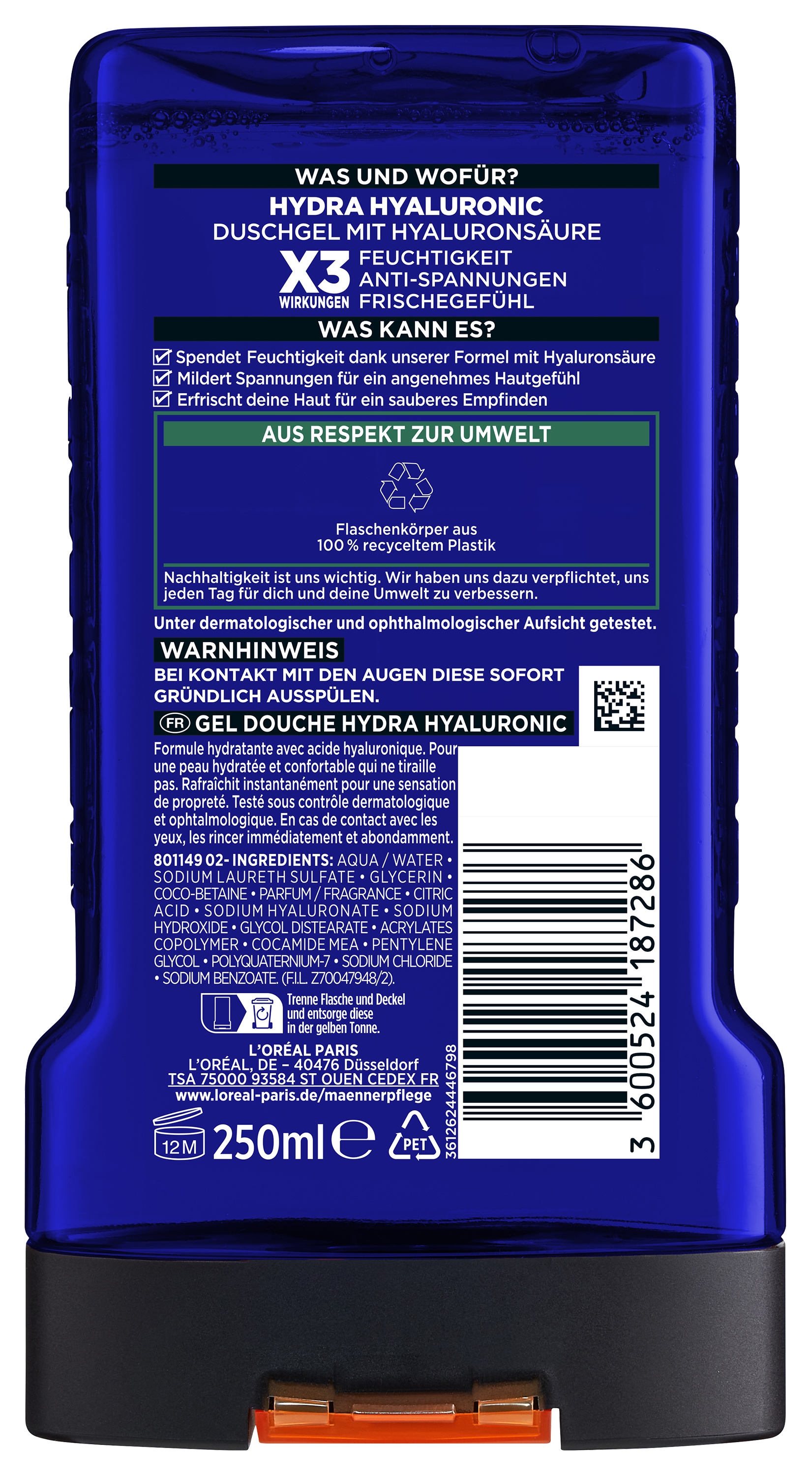 L'ORÉAL PARIS MEN EXPERT Duschgel »L'Oréal Men Expert Hydra Hyaluronic Duschgel«, (Packung, 6 tlg.)