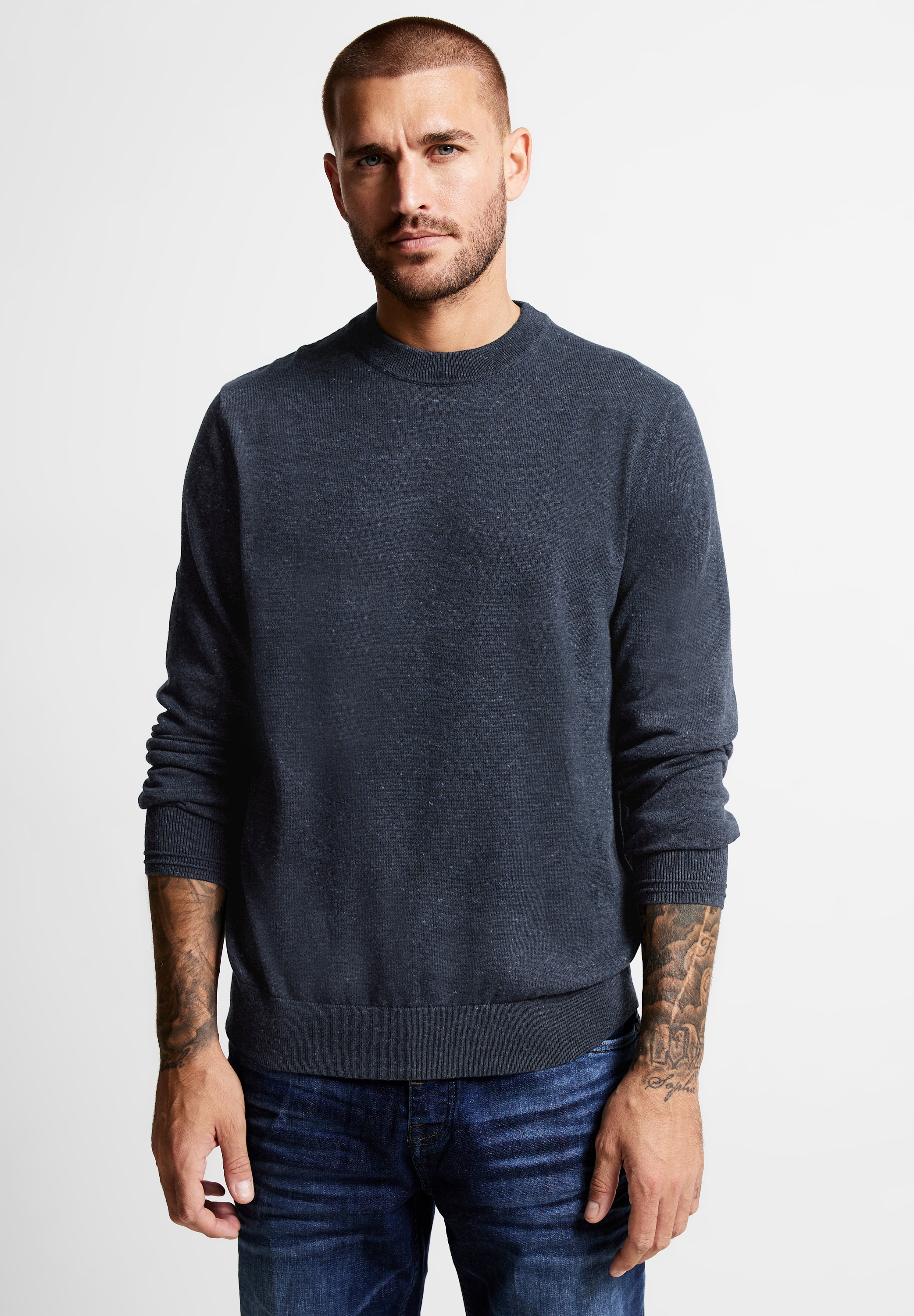 STREET ONE MEN Stehkragenpullover, mit Rippstrickdetails