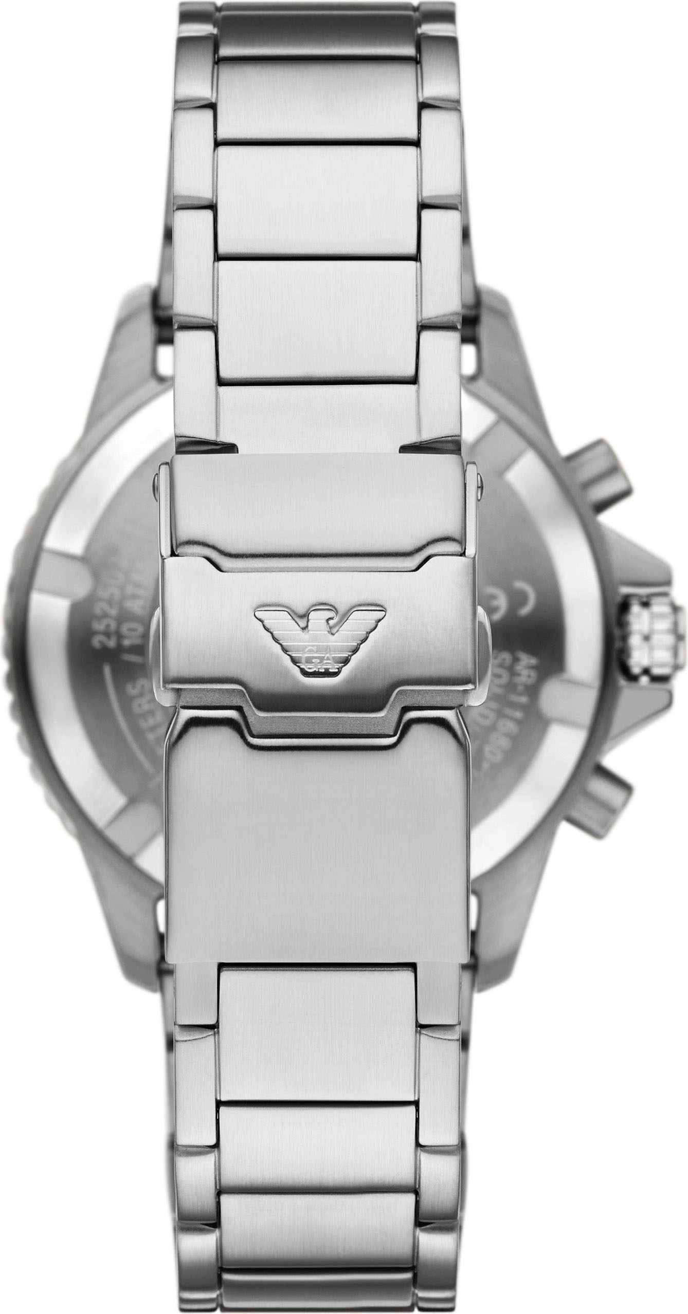 Emporio Armani Chronograph, Armbanduhr, Solar, Herrenuhr, Edelstahlarmband, analog, Tag