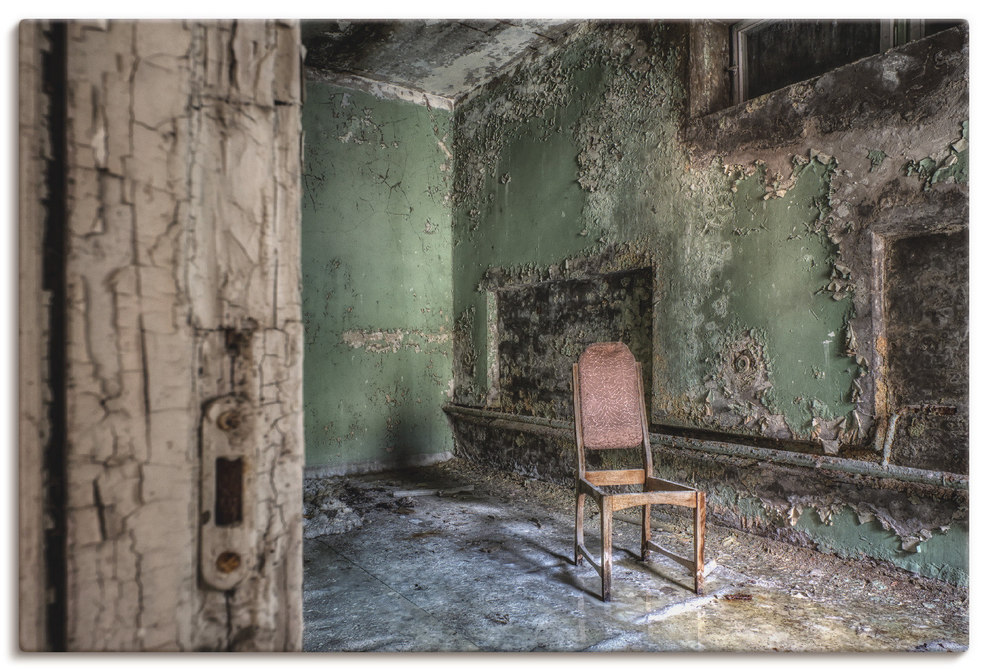Artland Leinwandbild "Lost Place - einsamer Stuhl" Fenster & Türen 1 Stk. tlg. auf Holzrahmen gespannt